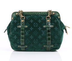 LOUIS VUITTON A/W 2004 "Gracie MM" Green Monogram Velour & Alligator Purse LTD