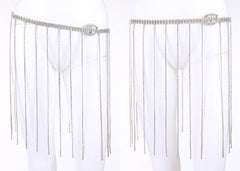 Vintage Silver Rhinestone Flapper Style Fringe Evening Belt
