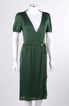 GUCCI Resort 2007 Forest Green Jersey Knit Wrap Cocktail Dress + Rope Belt NWT