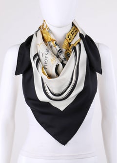 HERMES Hugo Grygkar "Brides De Gala" Black & Winter White Equestrian Print Scarf