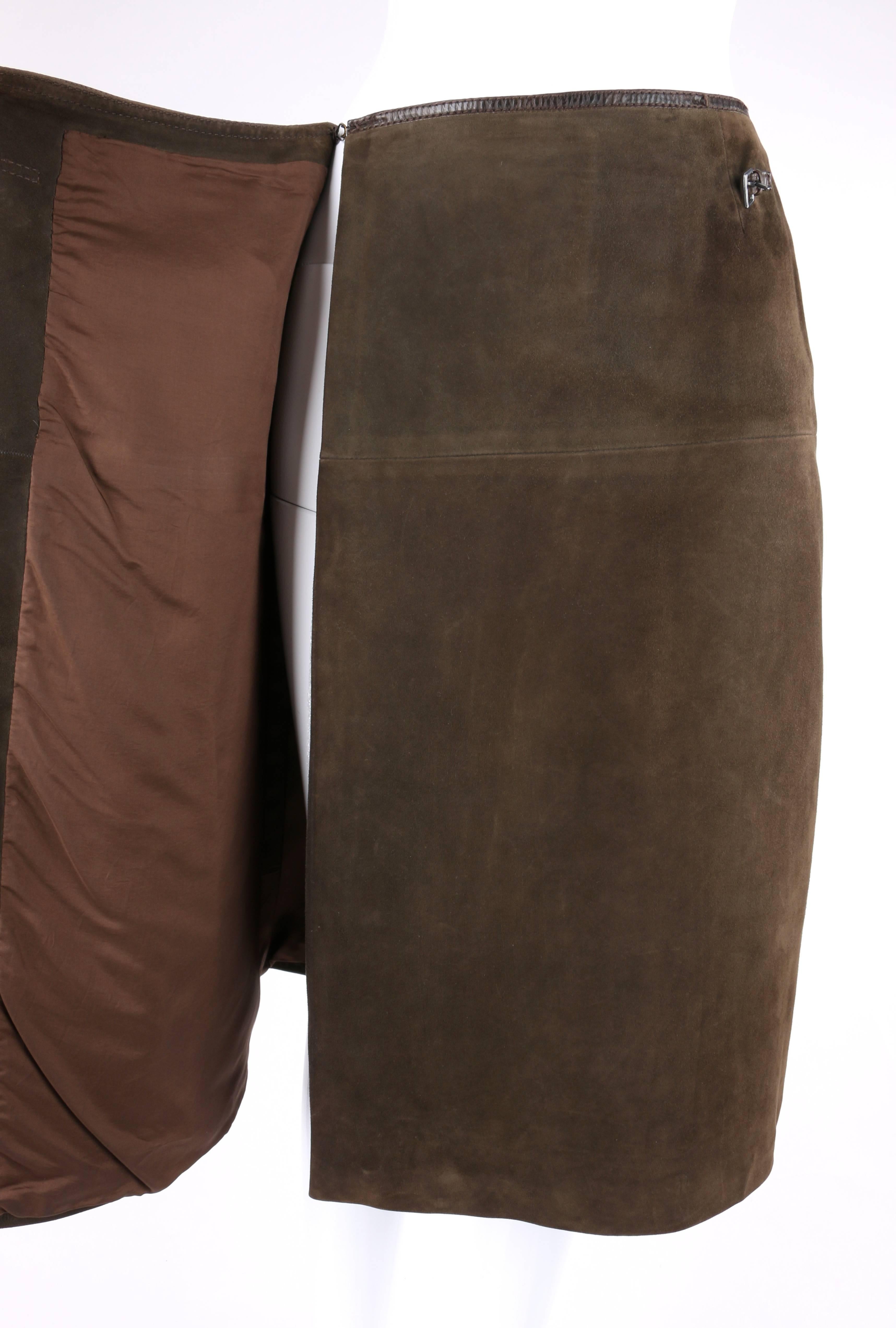 HERMES Sport c.1970's Brown Suede Leather Wrap Skirt 1