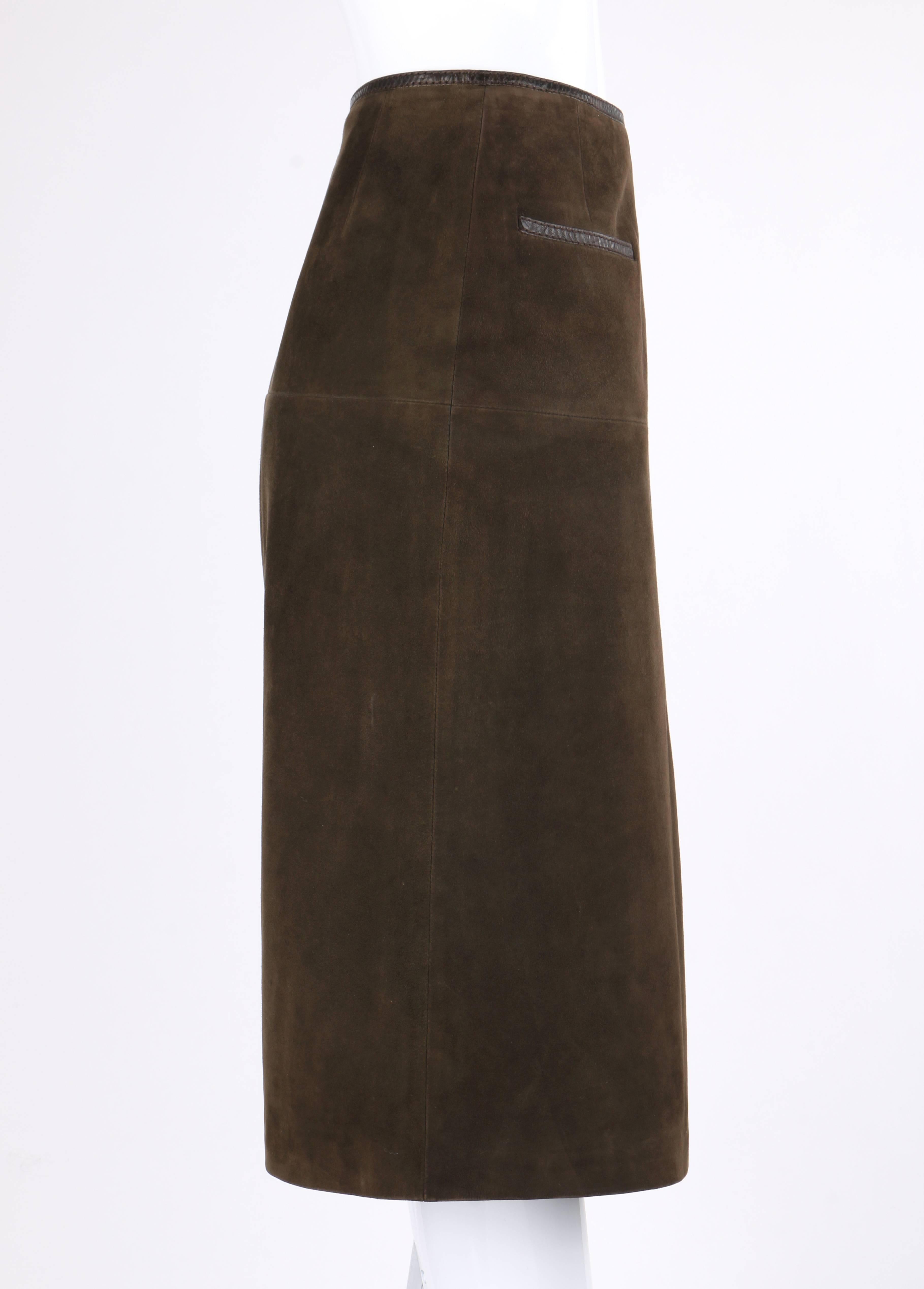 Black HERMES Sport c.1970's Brown Suede Leather Wrap Skirt