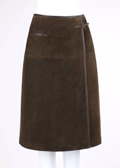 HERMES Sport c.1970's Brown Suede Leather Wrap Skirt