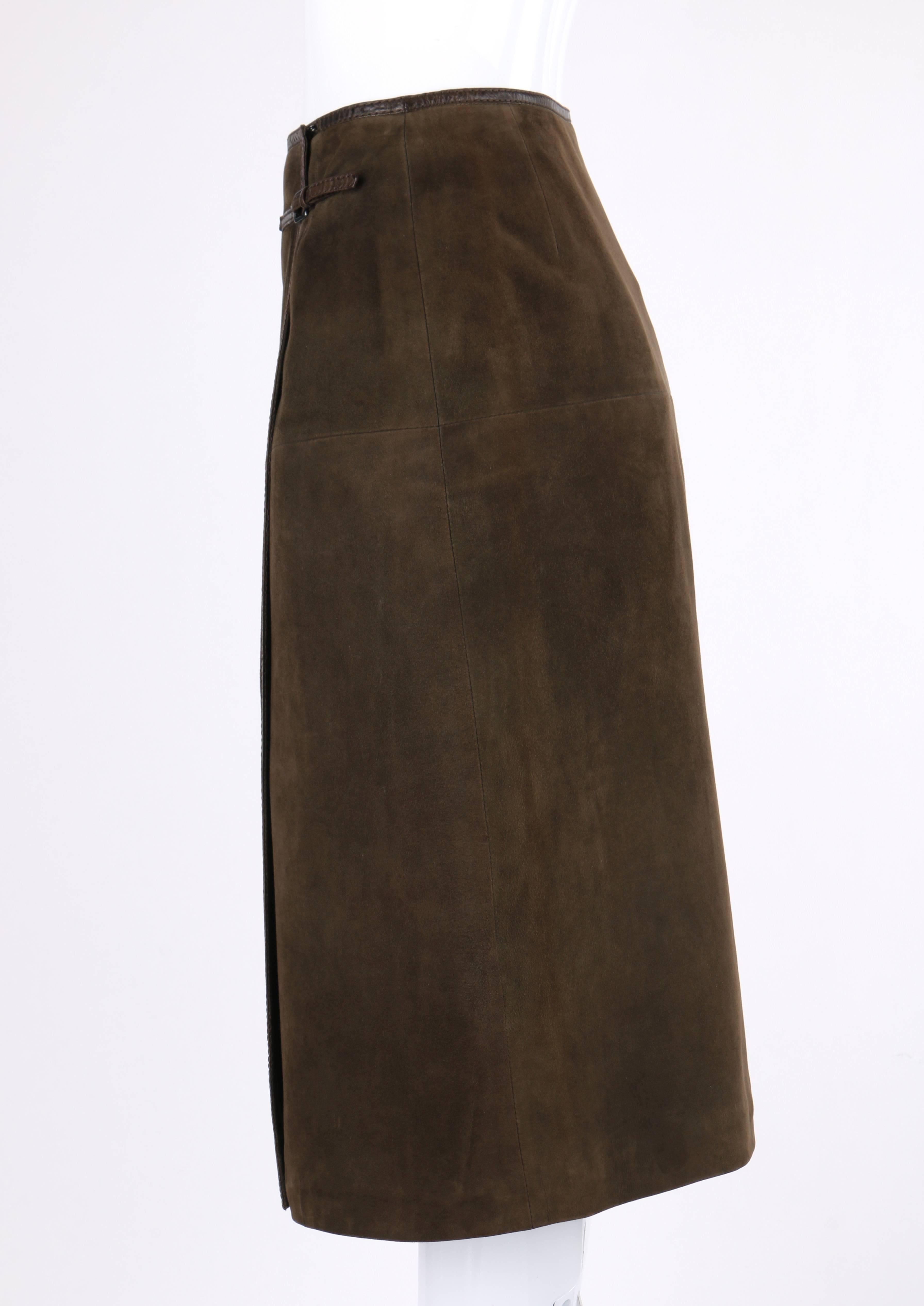 Women's HERMES Sport c.1970's Brown Suede Leather Wrap Skirt