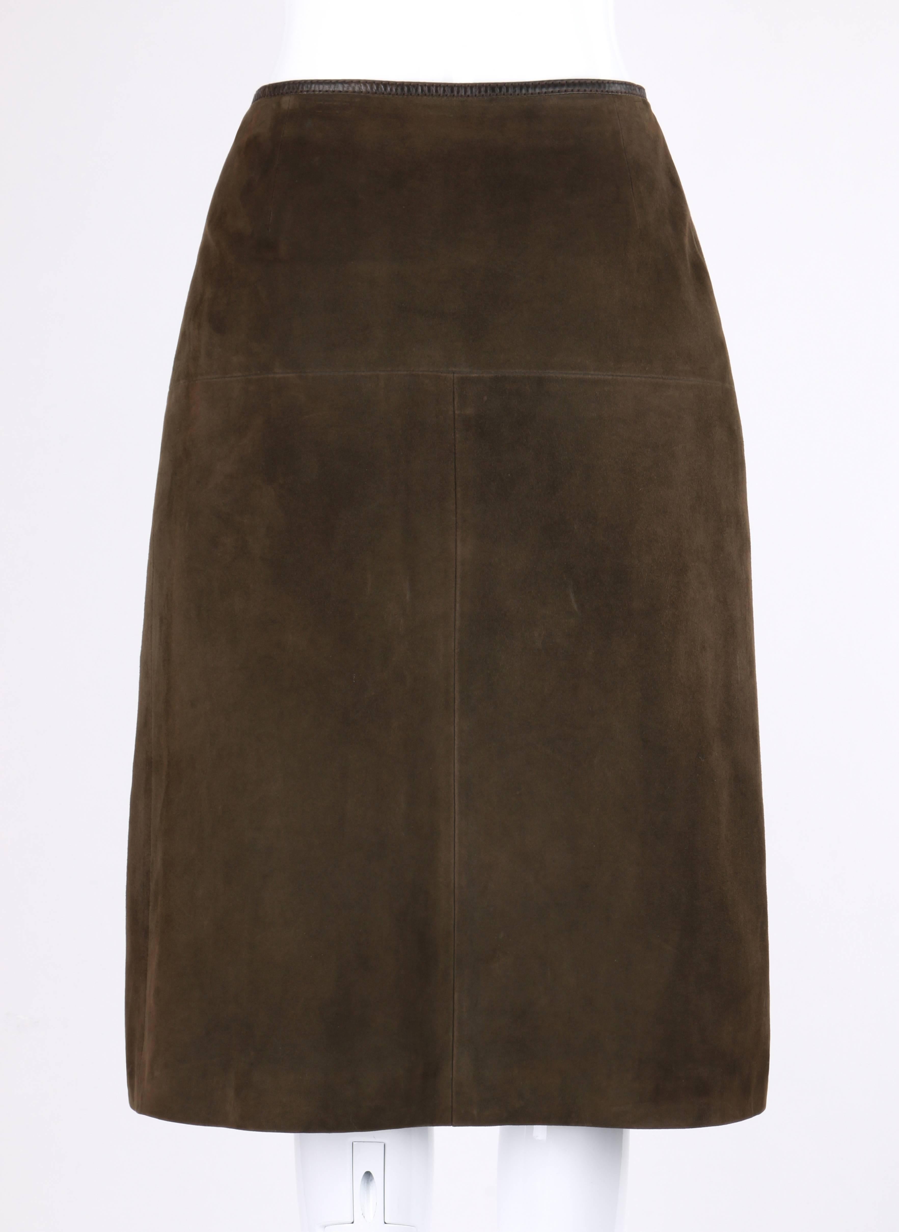 HERMES Sport c.1970's Brown Suede Leather Wrap Skirt In Excellent Condition In Thiensville, WI