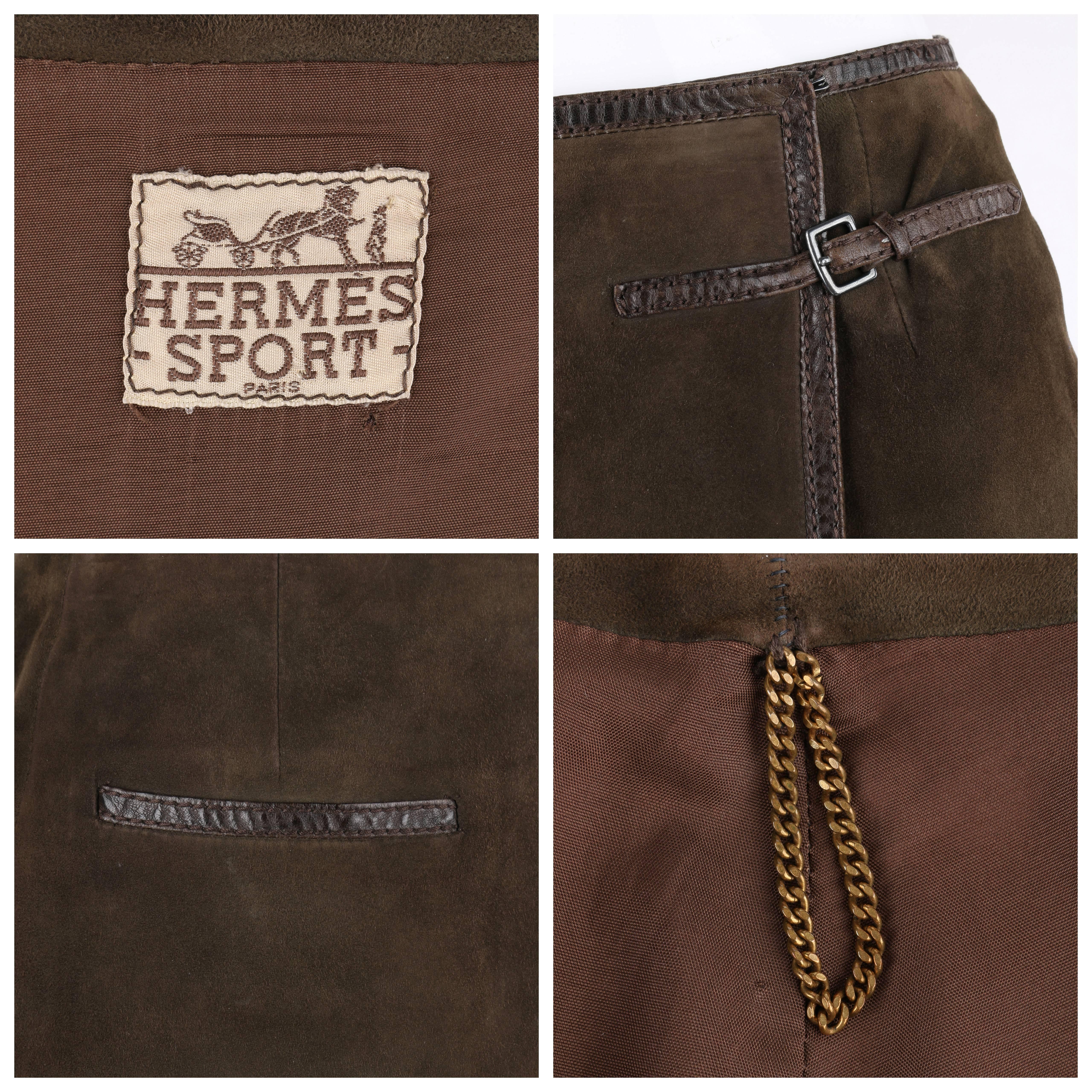 HERMES Sport c.1970's Brown Suede Leather Wrap Skirt 2