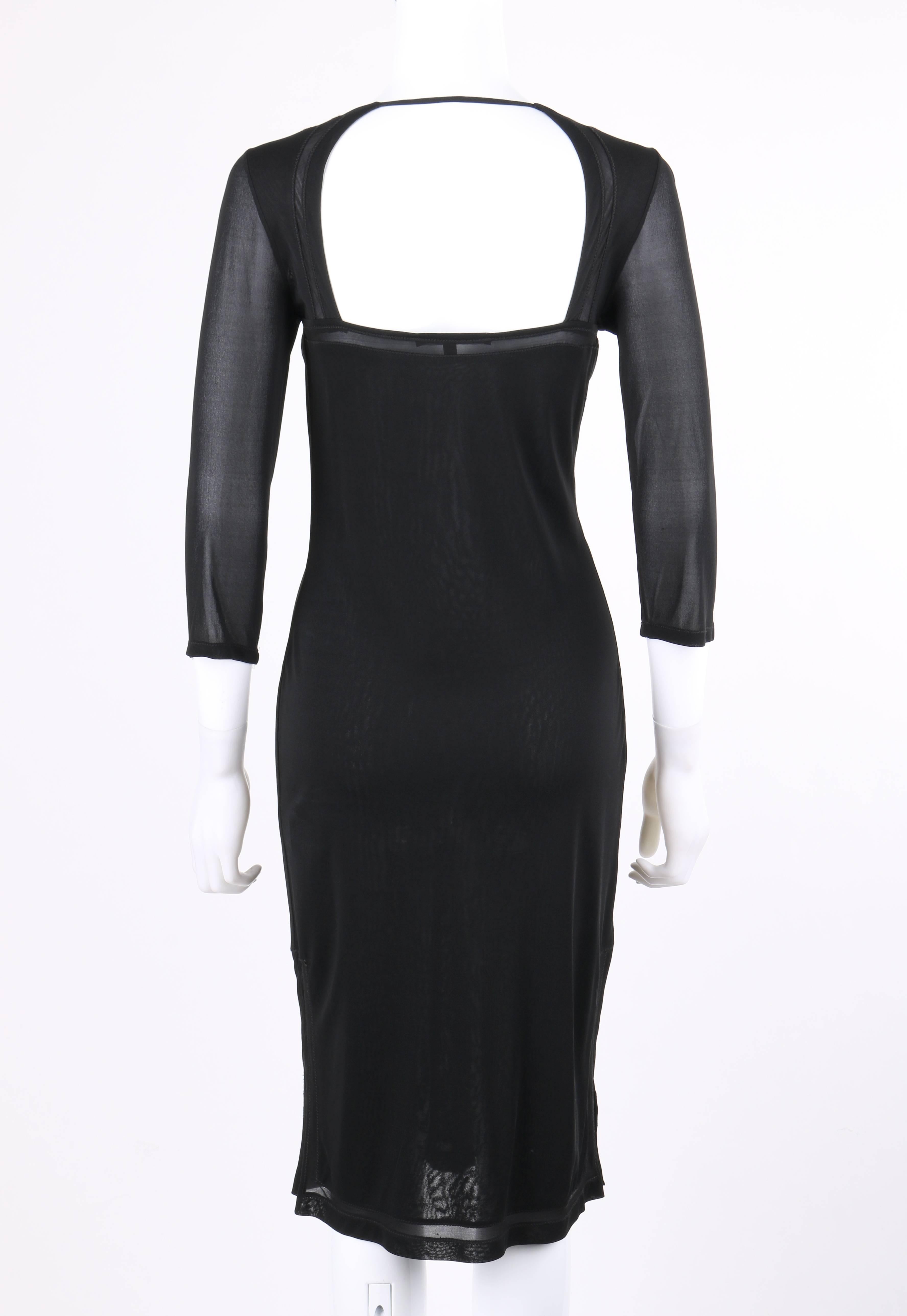 GUCCI S/S 2005 Black Knit 3/4 Sleeve Bustier Shift Cocktail Dress In Excellent Condition In Thiensville, WI