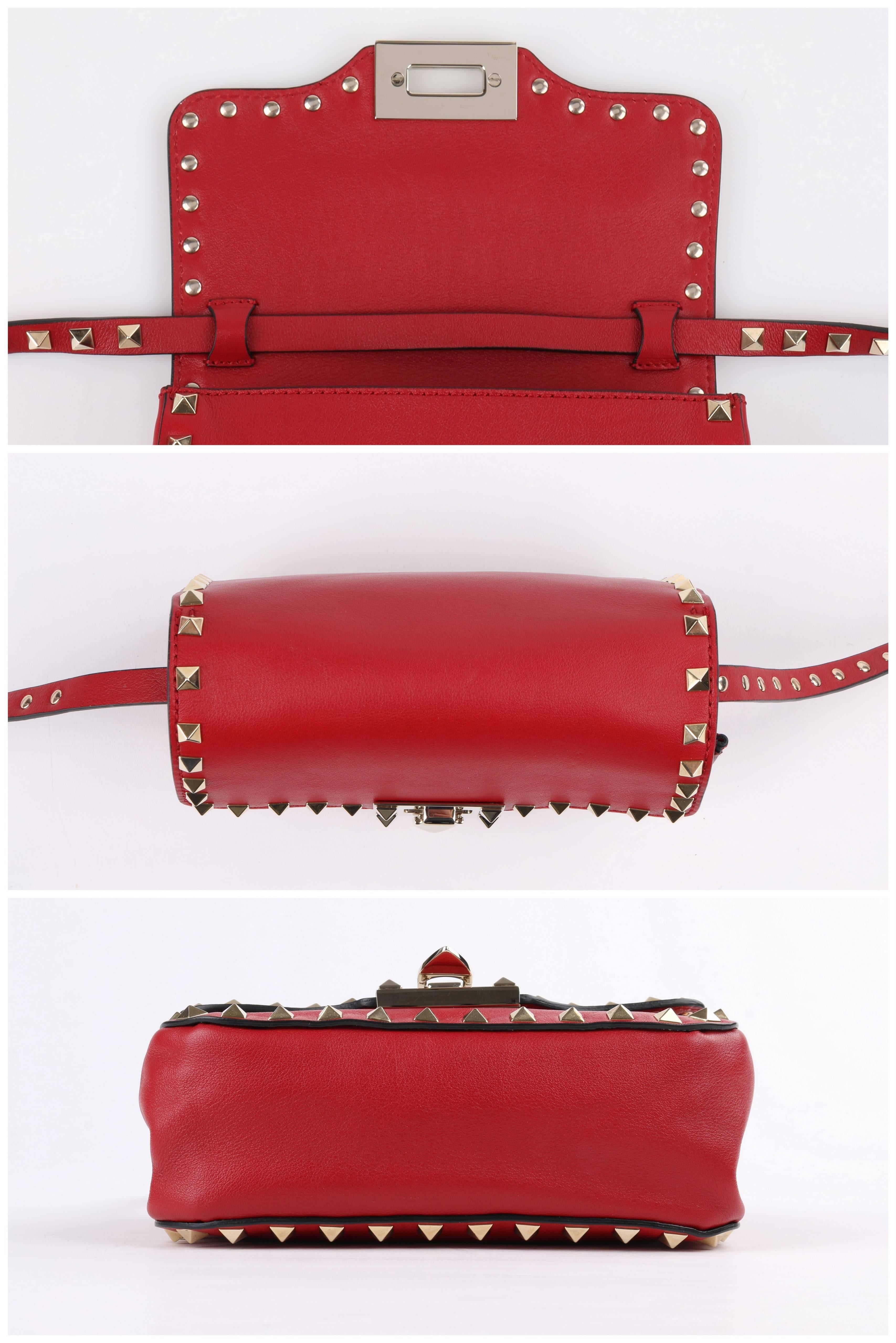 VALENTINO Garavani Red Vitello Leather Gold Stud 