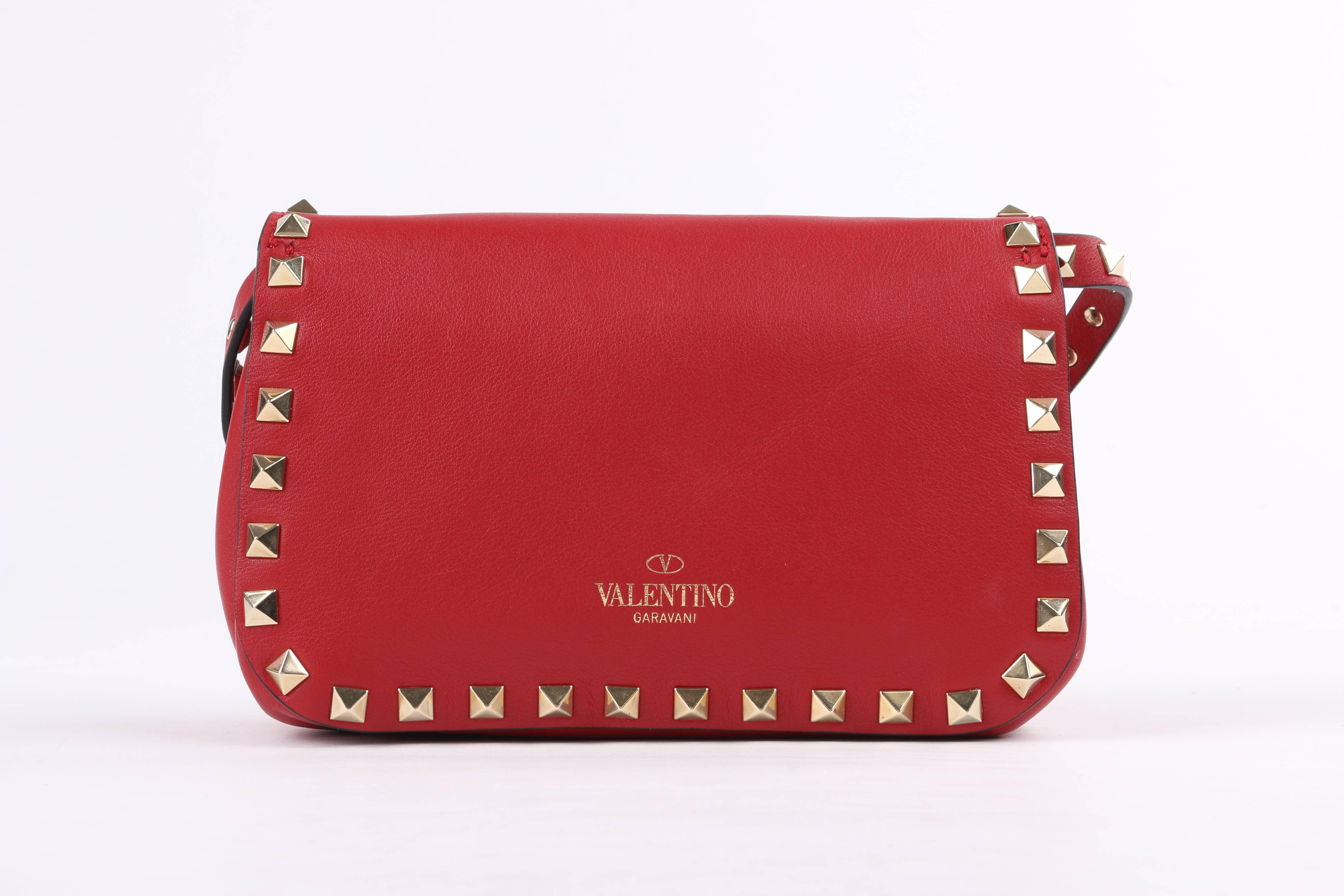 VALENTINO Garavani Red Vitello Leather Gold Stud 