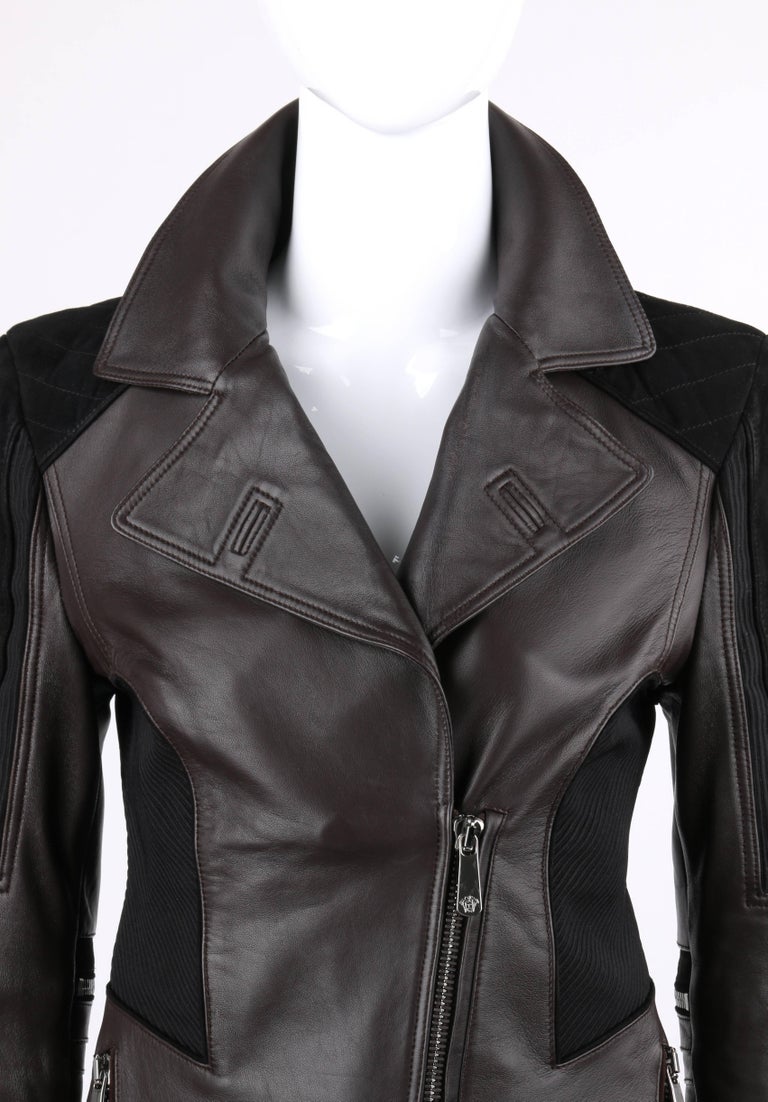 VERSACE A/W 2010 Brown Leather and Black Suede Two Tone Motorcycle ...