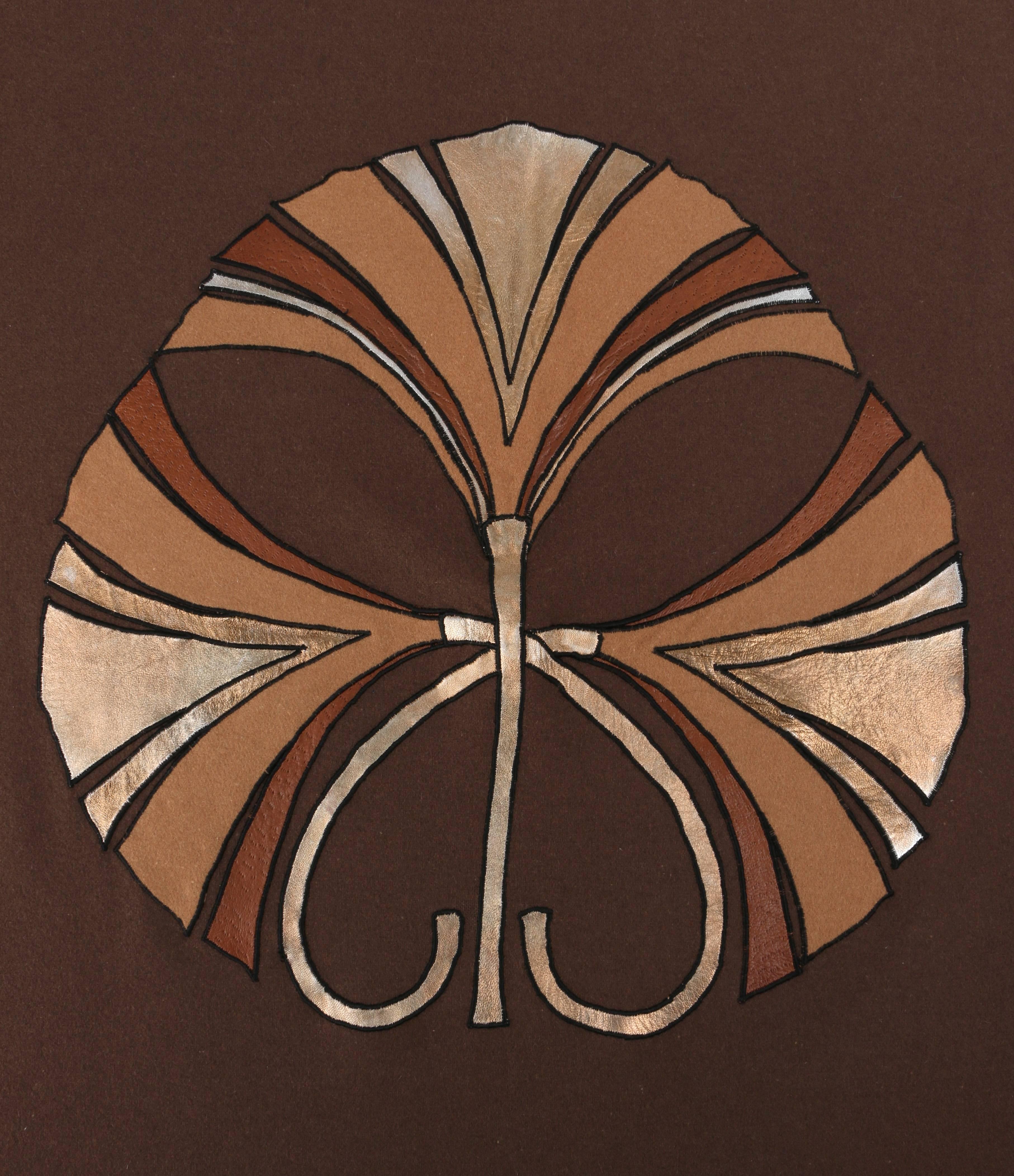 CHRISTIAN DIOR c.1970's Brown Wool & Leather Fan Applique Shawl Cape RARE 2