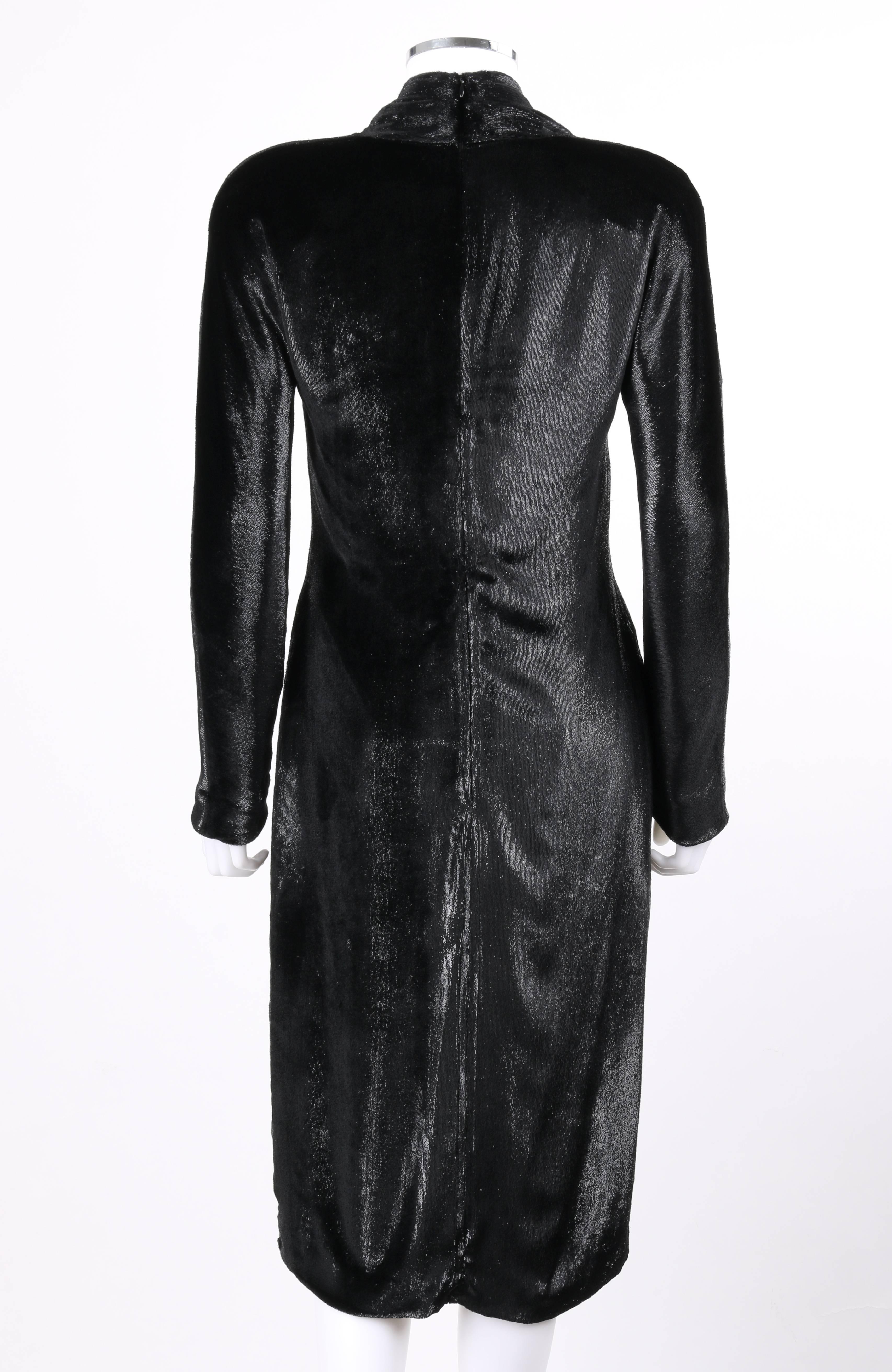 YVES SAINT LAURENT A/W 2000 YSL Black Lame Velvet Cocktail Evening Dress In Good Condition For Sale In Thiensville, WI