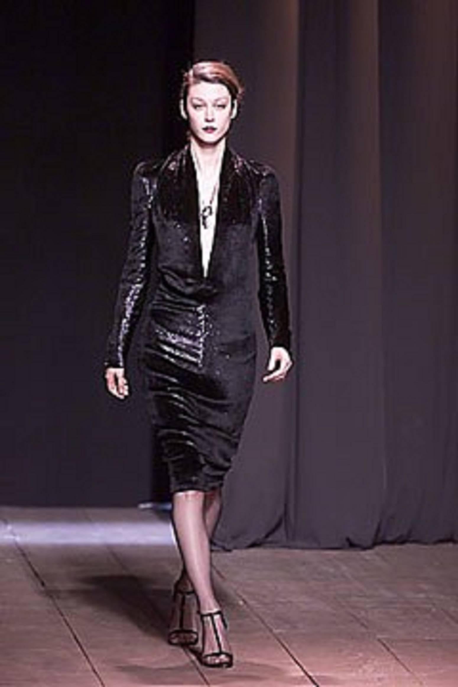 YVES SAINT LAURENT A/W 2000 YSL Black Lame Velvet Cocktail Evening Dress For Sale 4