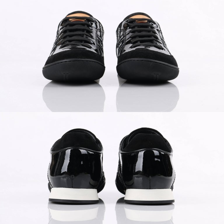 LOUIS VUITTON c.2007 &quot;Lesley&quot; Black and White Patent Leather Signature Sneakers at 1stdibs