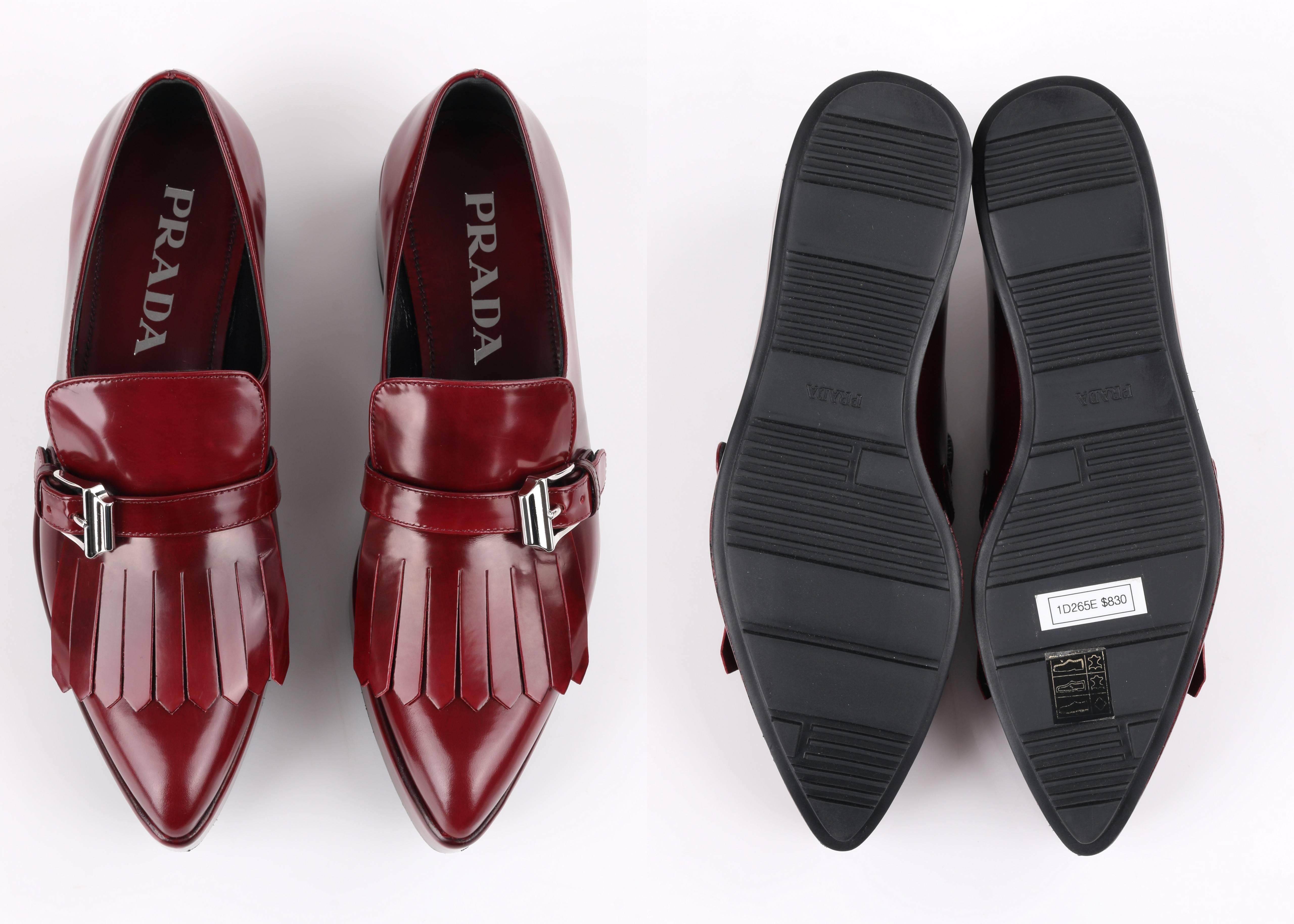 Women's PRADA A/W 2013 Burgundy Red Spazzolato Leather Pointed Toe Platform Oxford Shoe For Sale