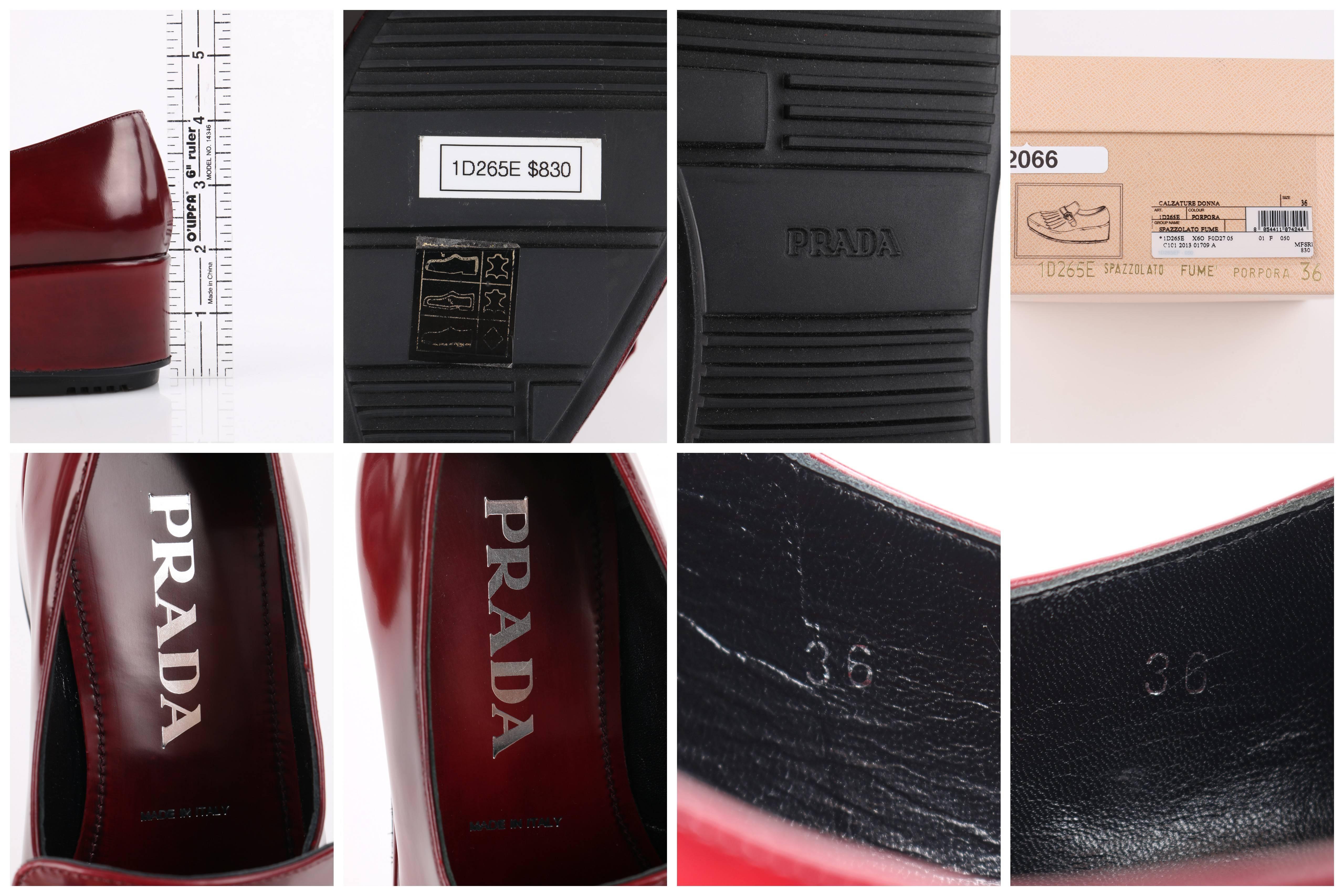 Prada - Chaussures richelieu à plateforme, à bout pointu, Spazzolato, rouge bourgogne, A/H 2013 en vente 3