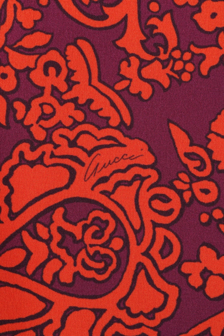GUCCI Resort 2012 Orange and Purple Floral Print Silk Colorblock Shift ...