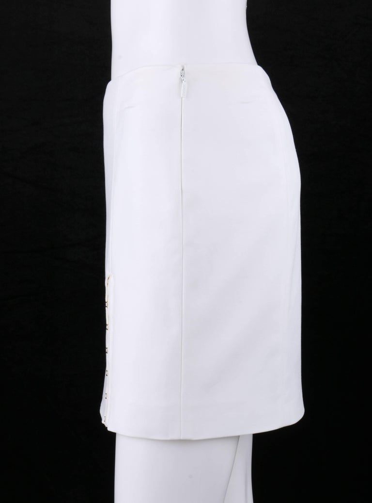Women's VERSACE S/S 2011 White Stretch Cotton Gold Hook Slit Detail Mini Skirt NWT For Sale