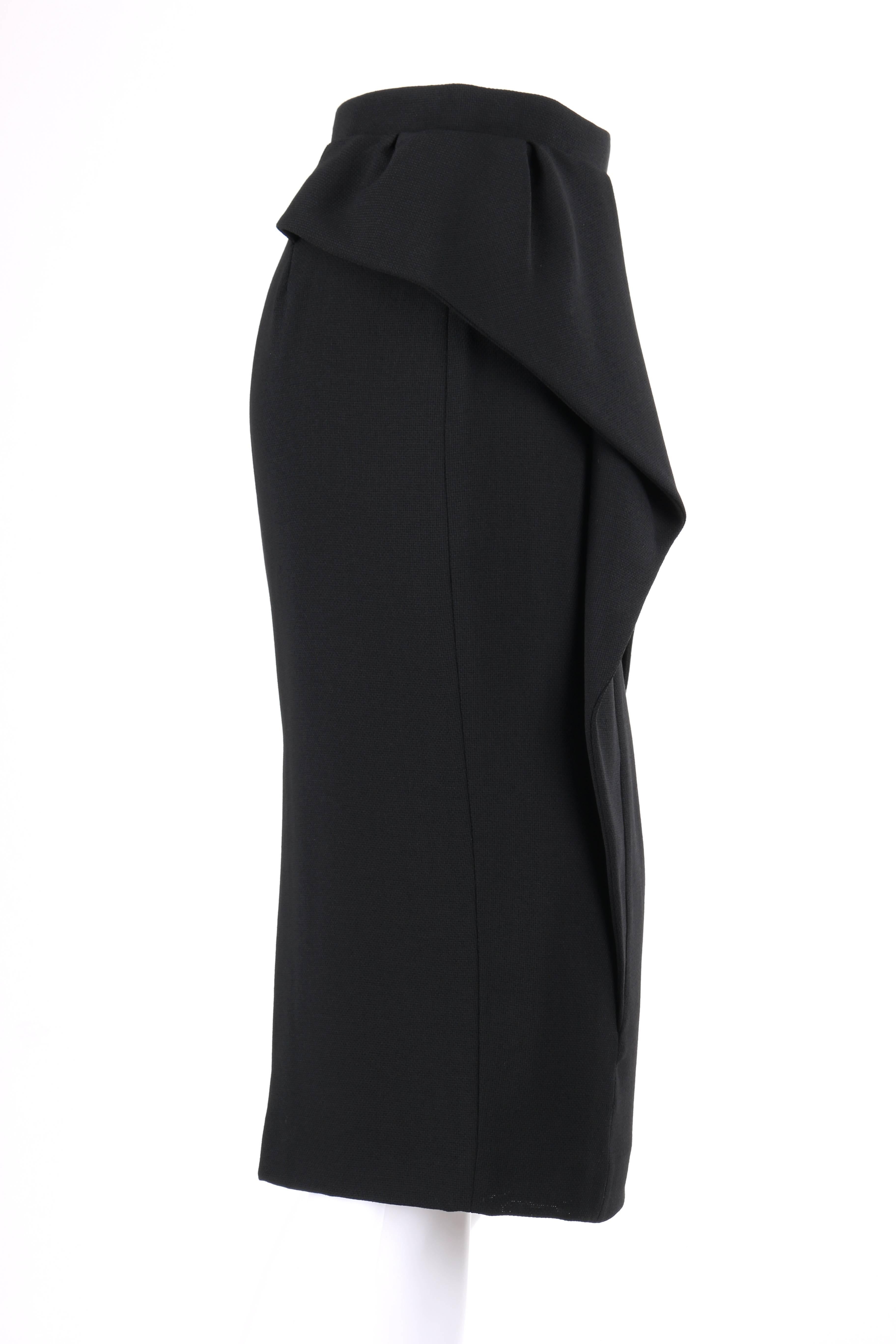 GUCCI Pre-fall 2013 Black Wool Highwaisted Waterfall Draped Pencil Skirt NWT In New Condition In Thiensville, WI