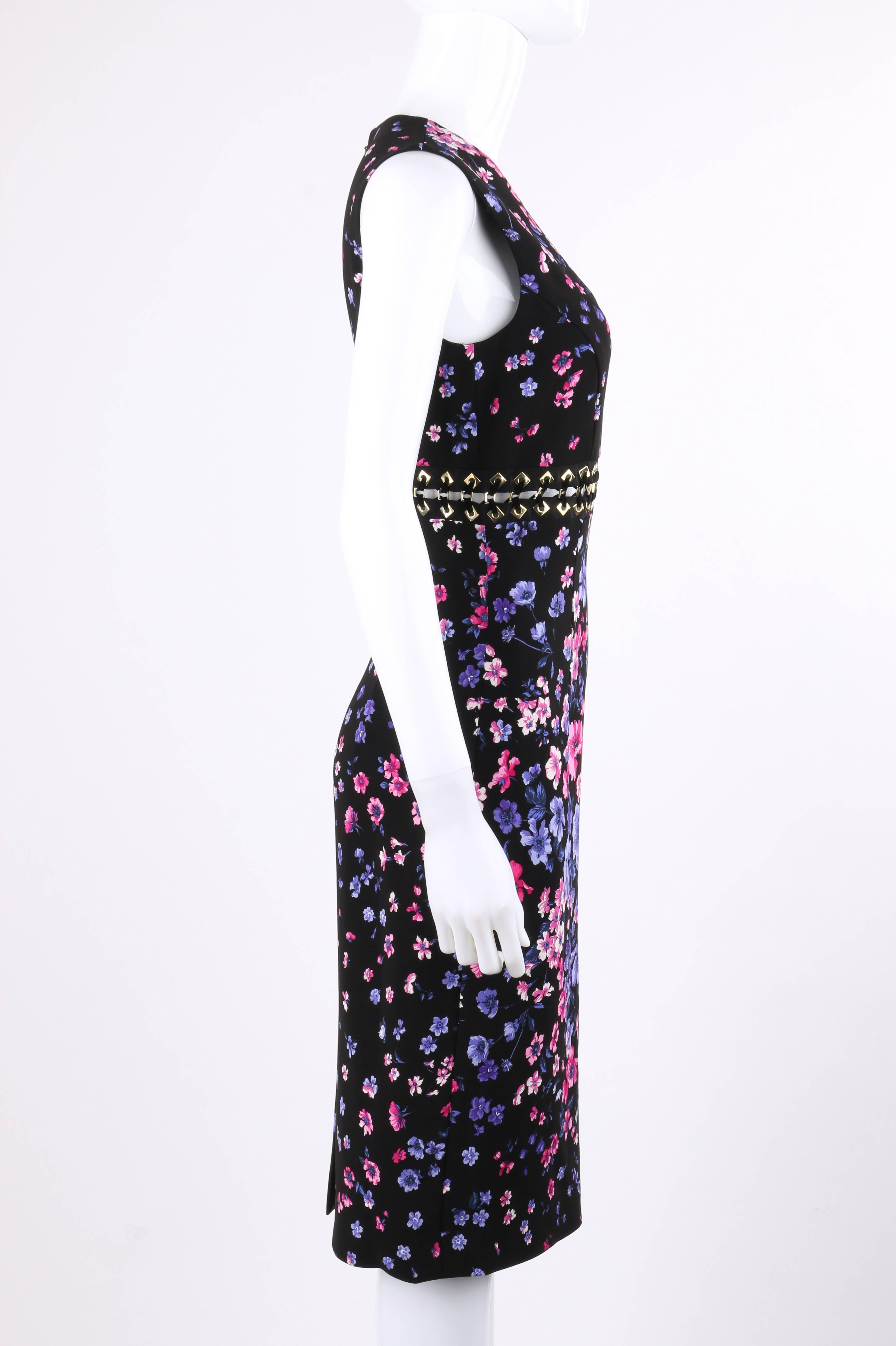 VERSACE S/S 2012 Black Multicolor Floral Print Shift Cocktail Dress NWT In New Condition For Sale In Thiensville, WI