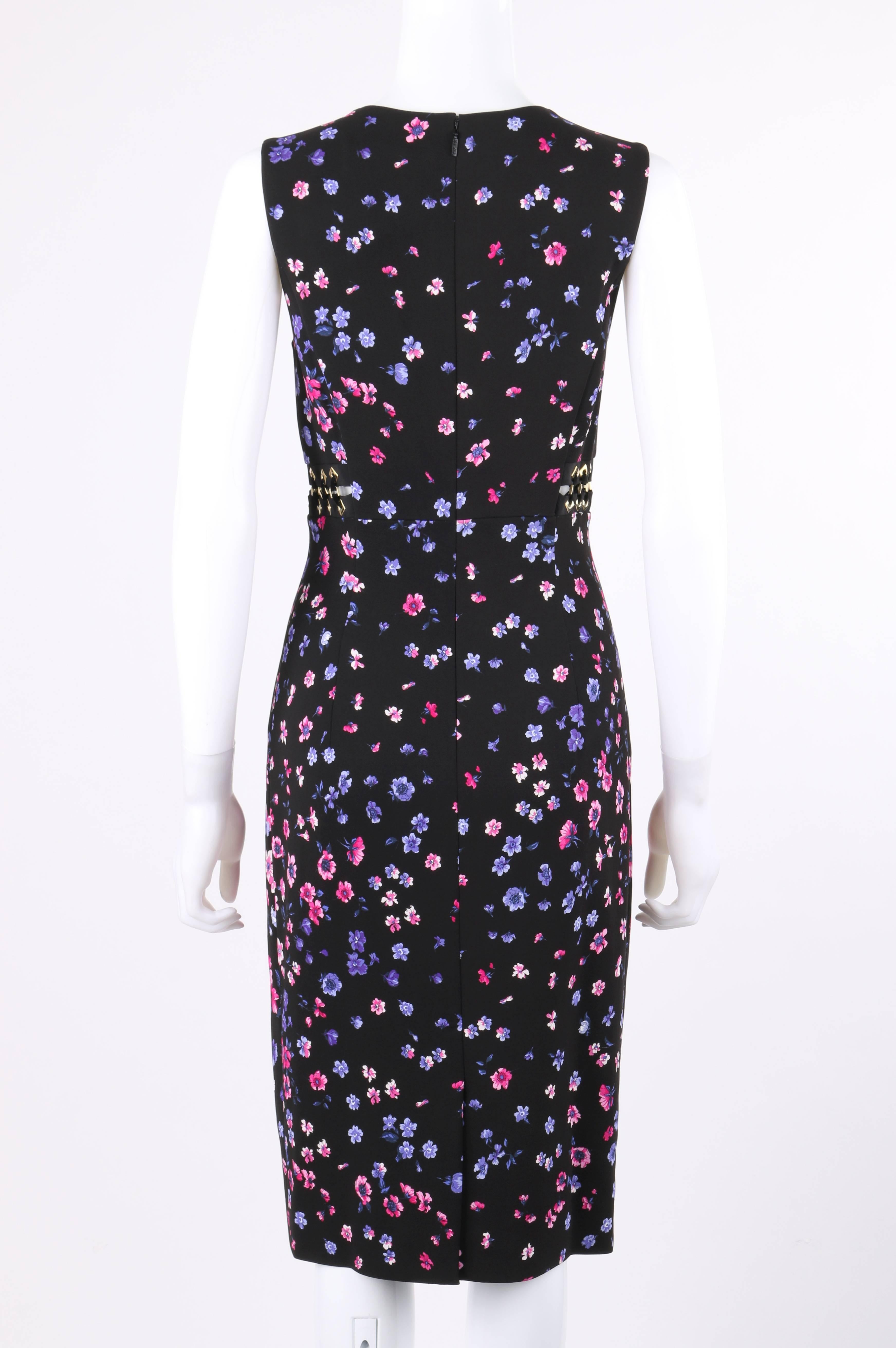 Women's VERSACE S/S 2012 Black Multicolor Floral Print Shift Cocktail Dress NWT For Sale