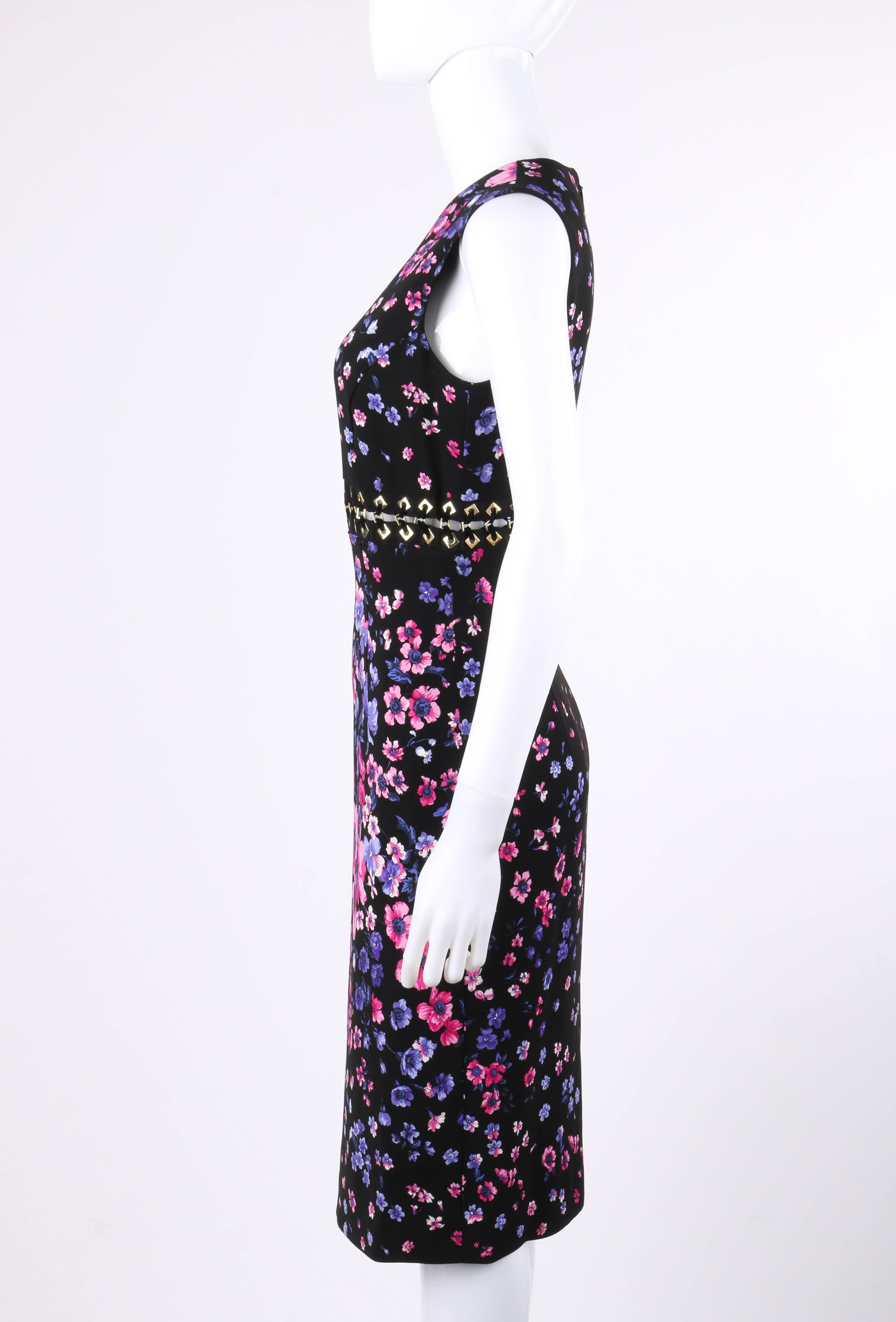 VERSACE S/S 2012 Black Multicolor Floral Print Shift Cocktail Dress NWT For Sale 1