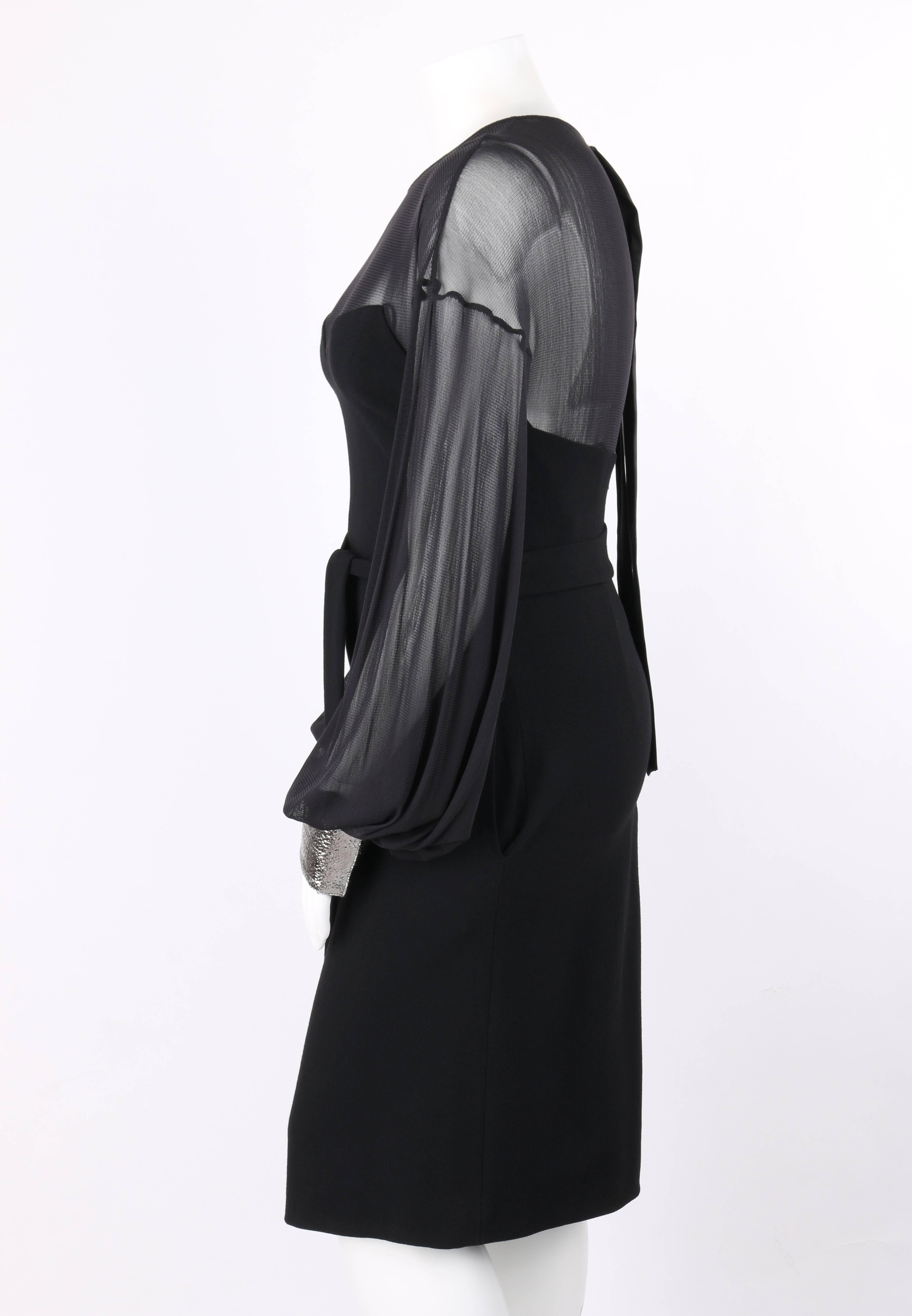 DOLCE & GABBANA A/W 2005 Black Wool Bishop Sleeve Illusion Cocktail Dress + Belt 2