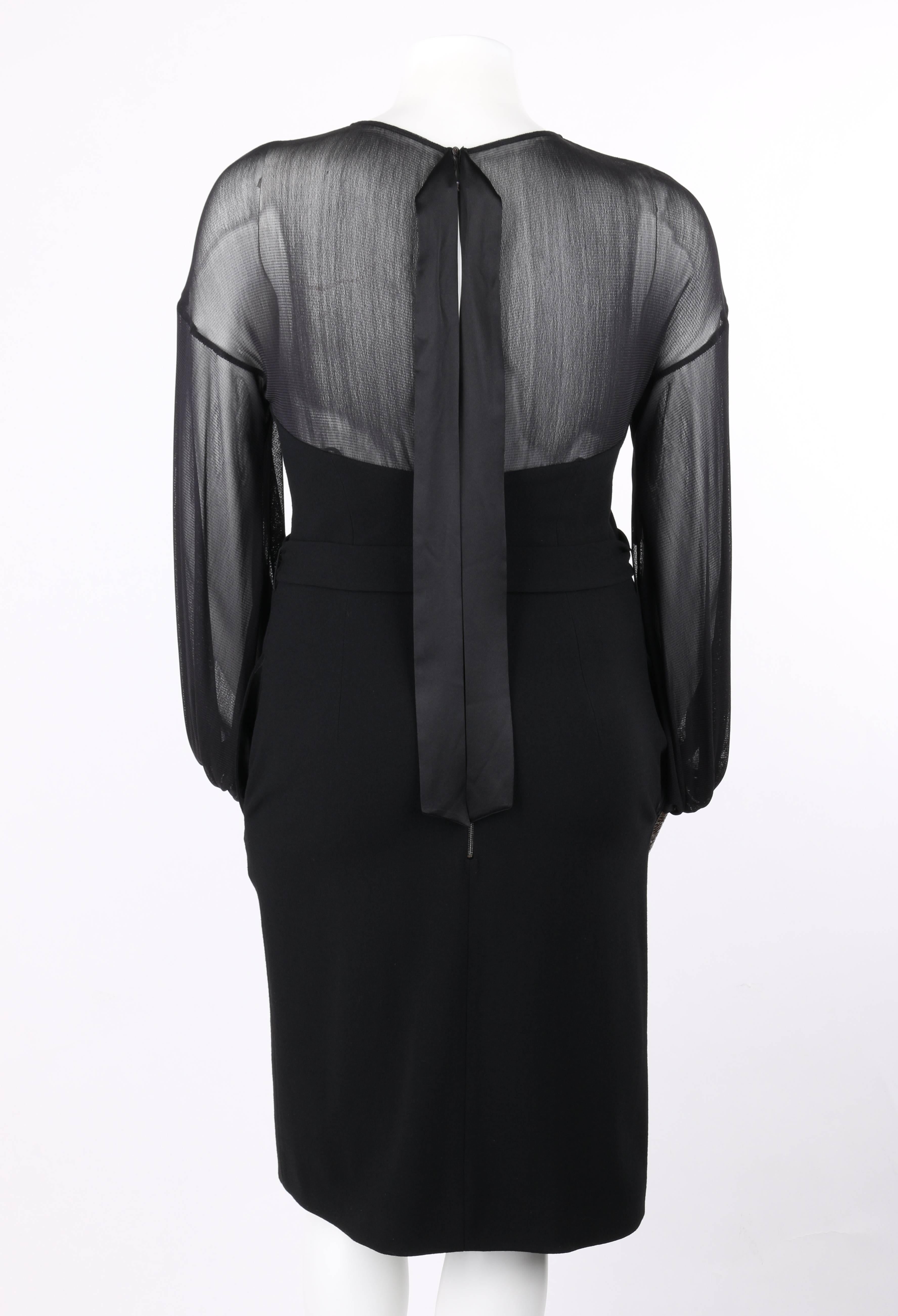 DOLCE & GABBANA A/W 2005 Black Wool Bishop Sleeve Illusion Cocktail Dress + Belt 1