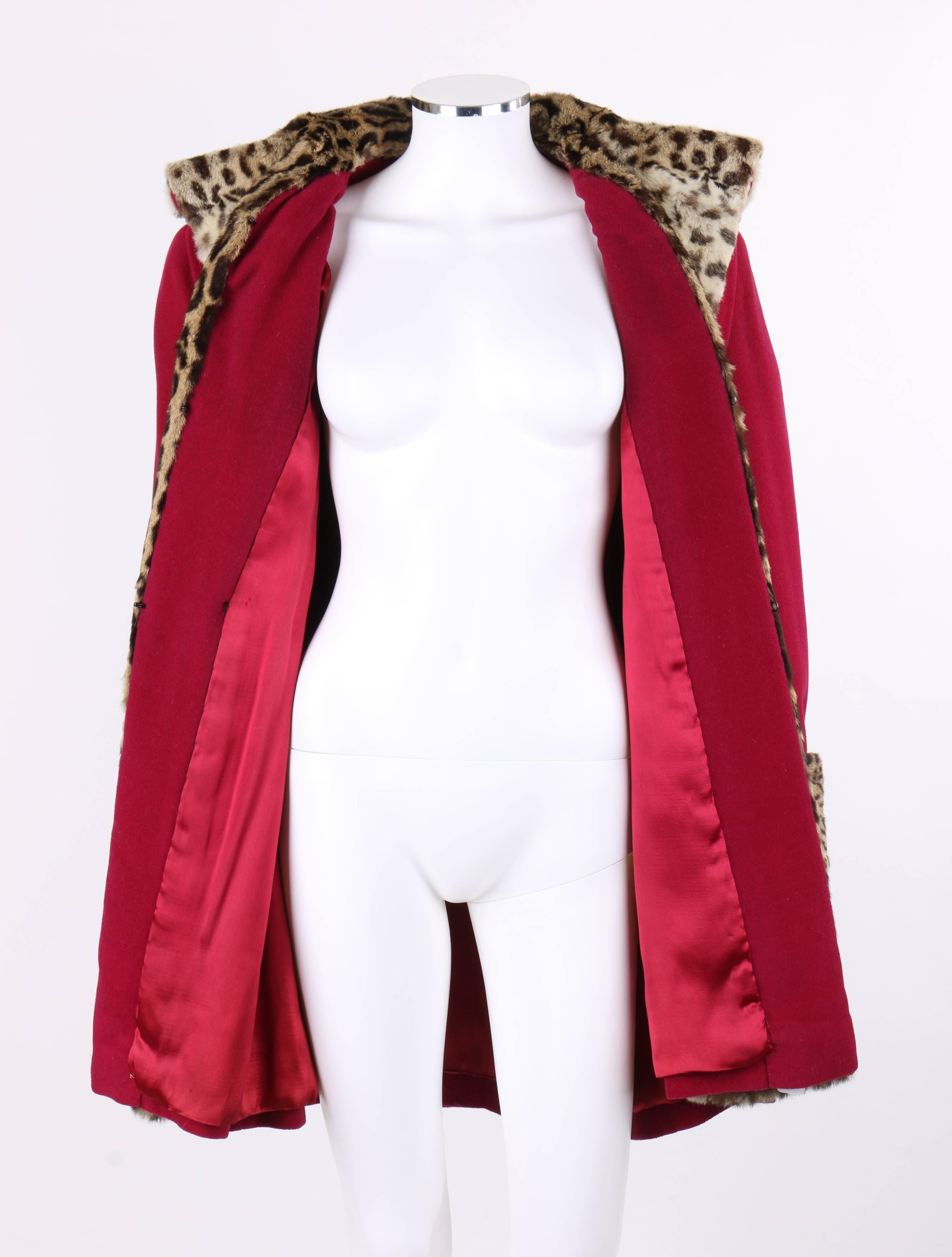 Vtg RUSSEKS c.1940's Raspberry Red Wool Genuine Fur Trim Tuxedo Collar Box Coat  In Excellent Condition In Thiensville, WI
