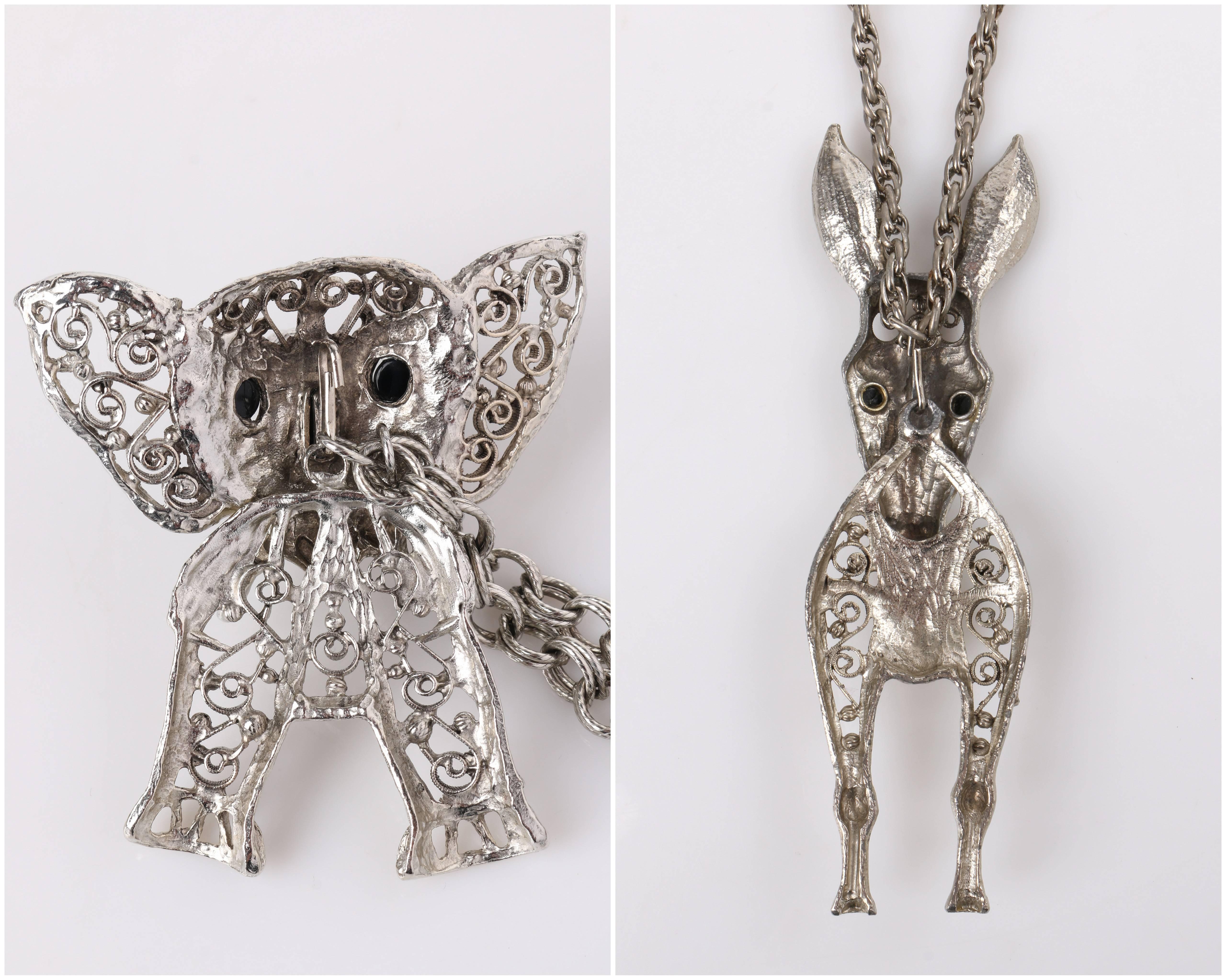 JULIANA D&E c.1970s 2 Pc Silver Donkey & Elephant Pendant Statement Necklace Set 1