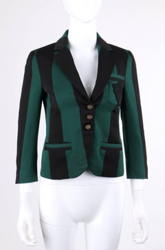 GUCCI S/S 2009 Green & Black Striped Wool Prep School Blazer Jacket