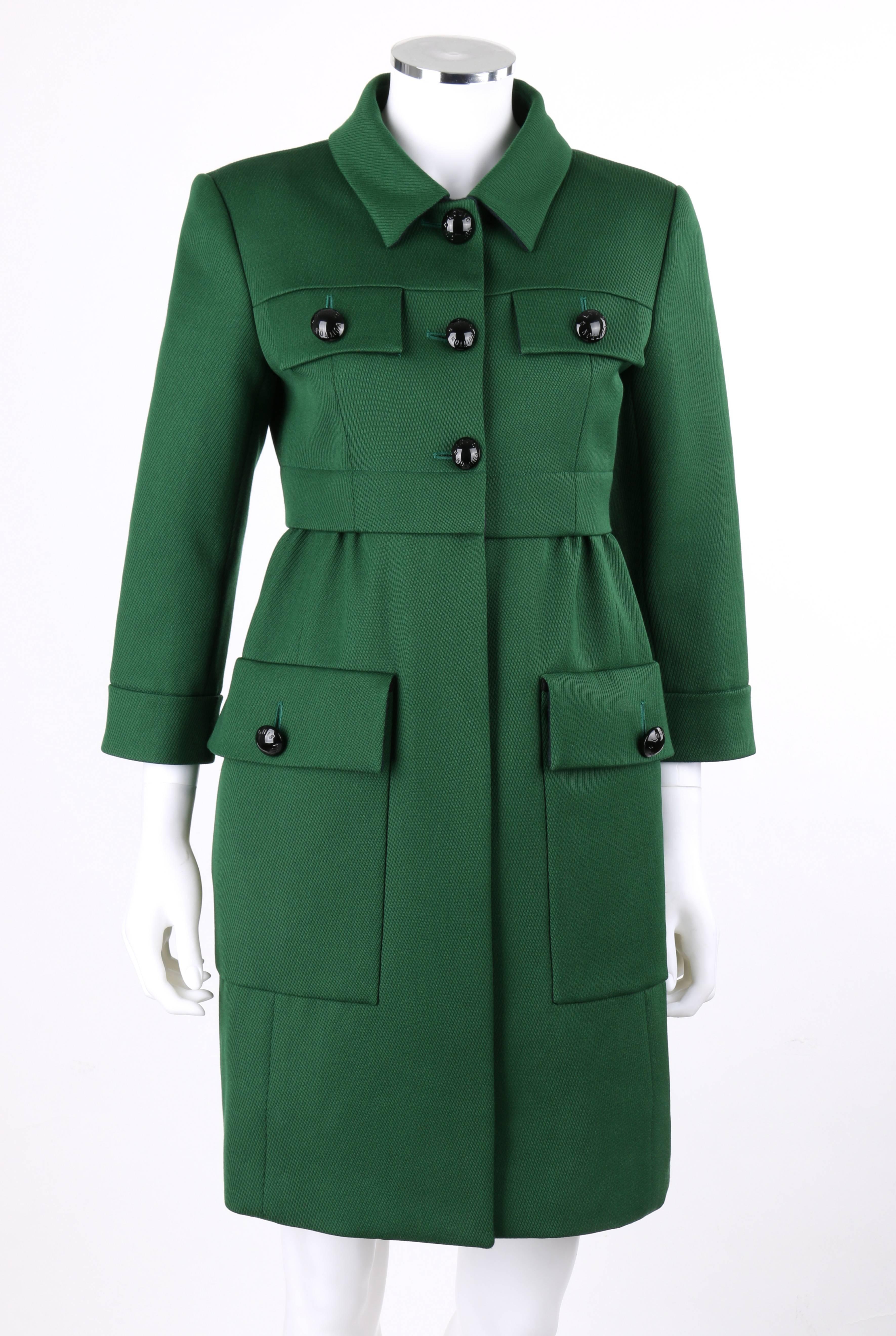 Louis Vuitton Pre-Fall 2012 emerald green wool with cashmere three button car coat; New with tags. Runway look #20. 3/4 length sleeves with single button closure at cuff. Signature 