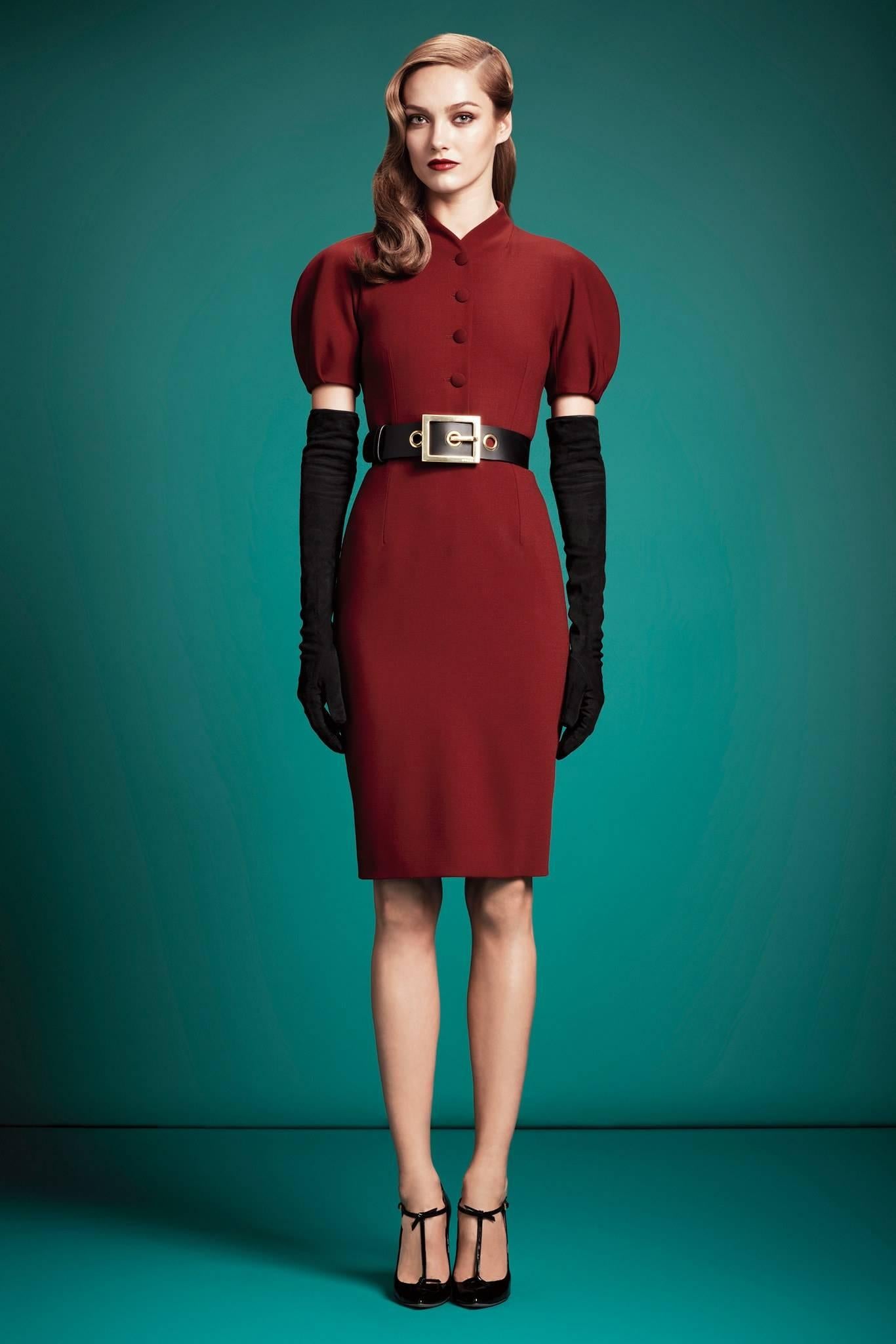 GUCCI Pre-Fall 2013 Red Wool Button Front Dolman Sleeve Shift Dress NWT 4