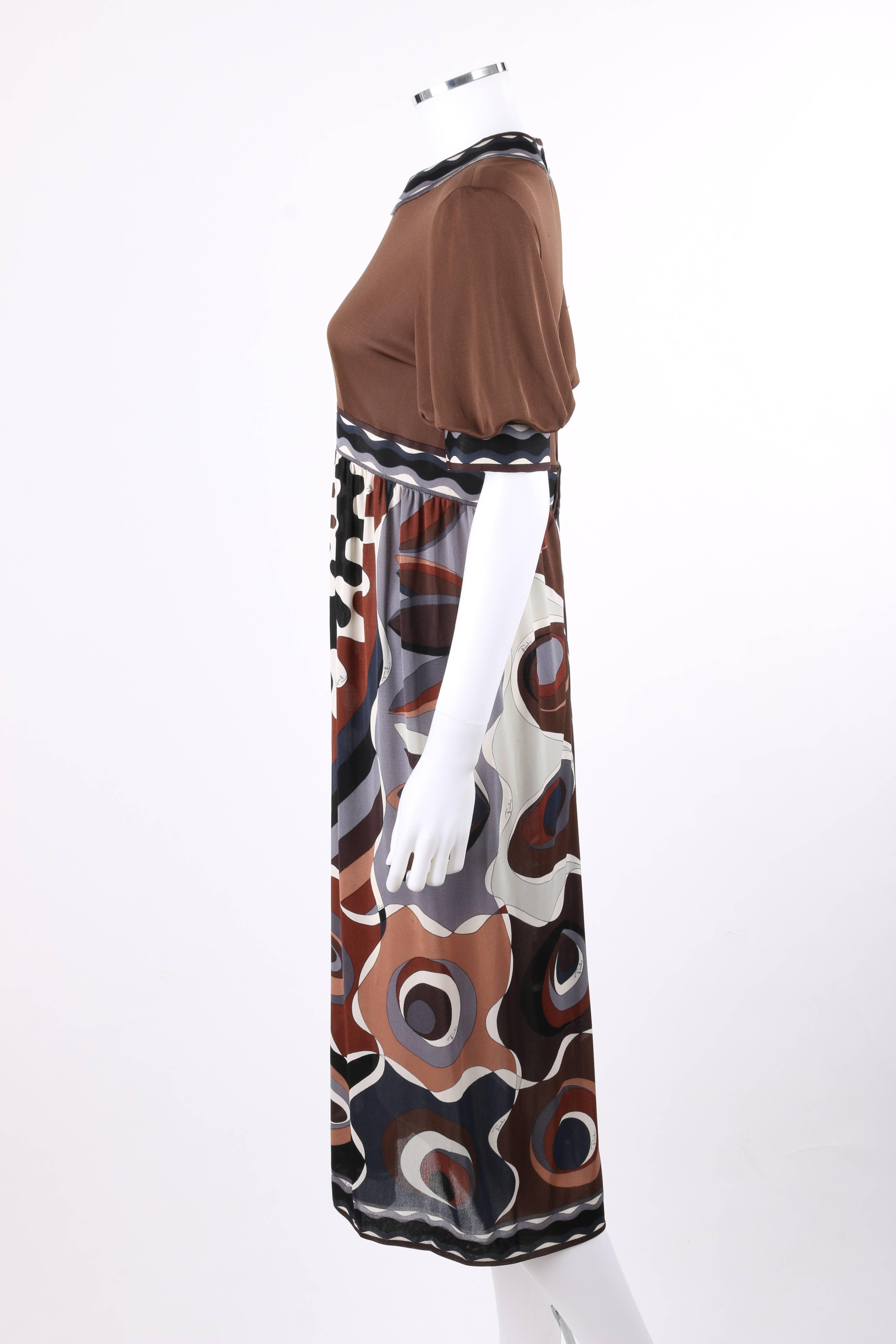 Black EMILIO PUCCI c.1960's Brown Signature Op Art Print Silk Jersey Shift Dress