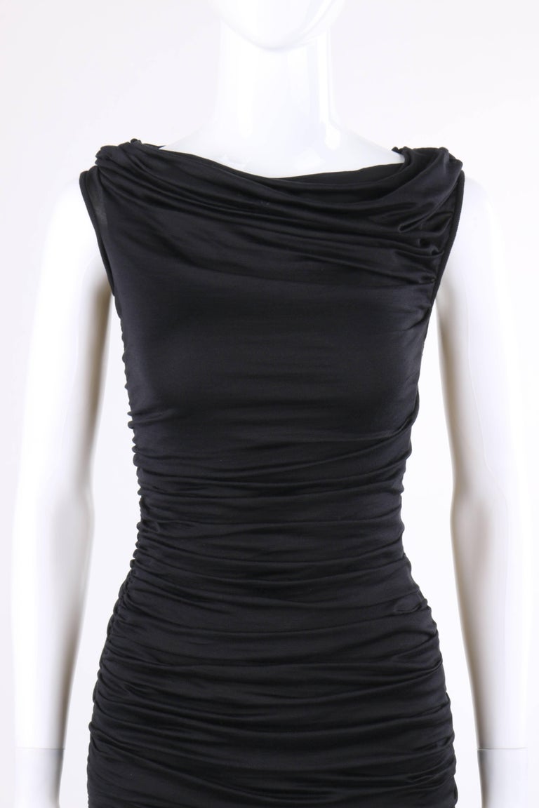 GIAMBATTISTA VALLI Black Silk Jersey Knit Ruched Bodycon Cocktail Dress ...