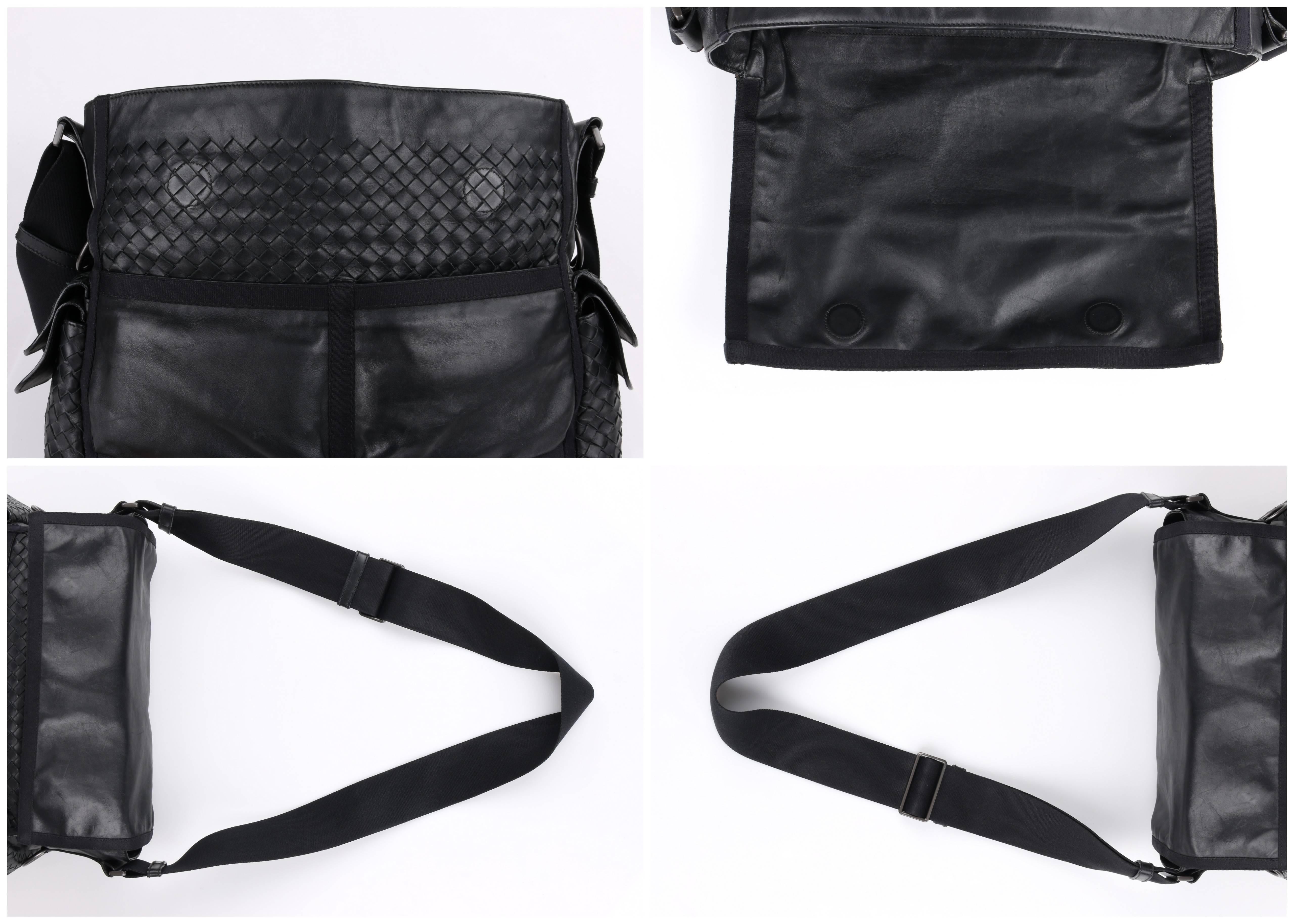BOTTEGA VENETA S/S 2005 Black Intrecciato & Nappa Leather Large Messenger Bag 1