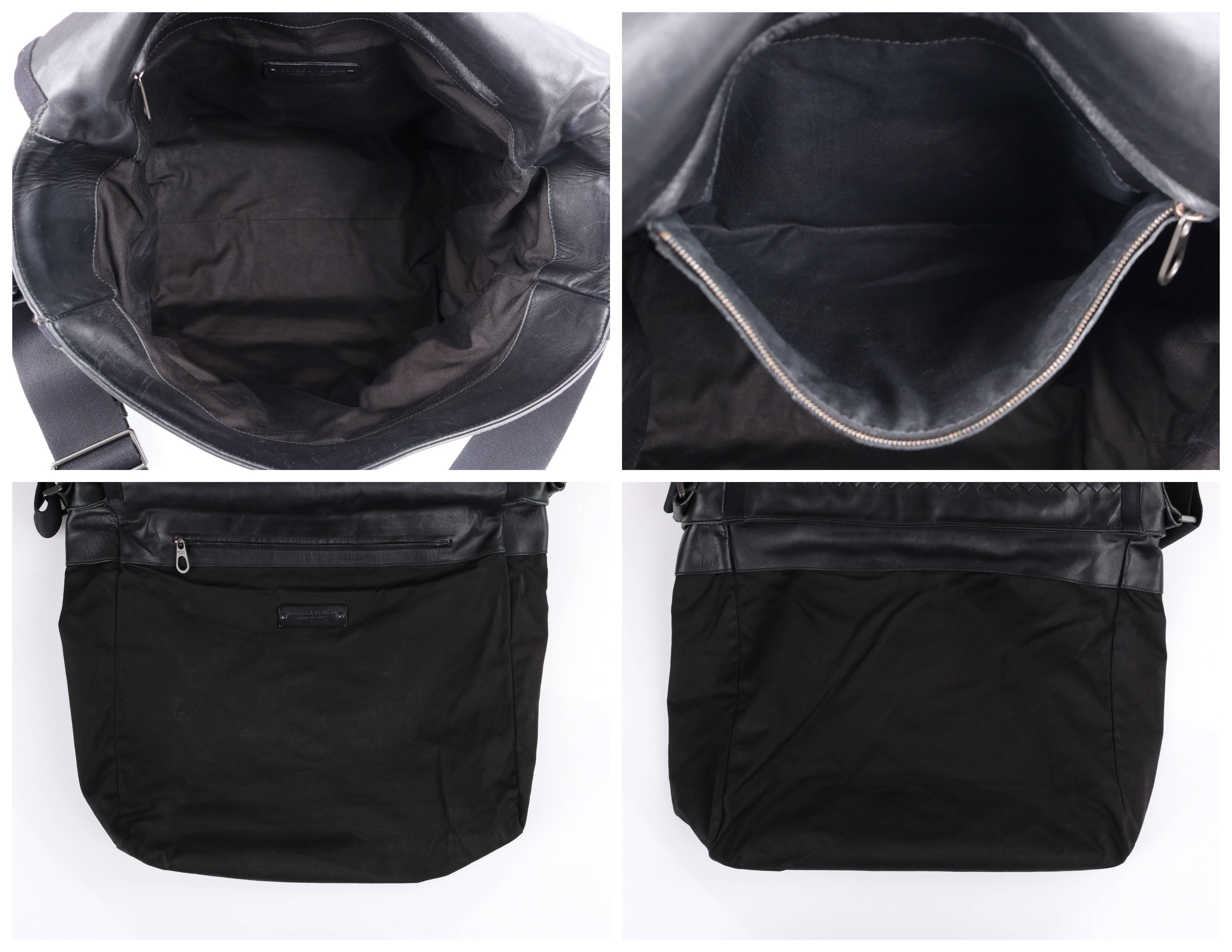 BOTTEGA VENETA S/S 2005 Black Intrecciato & Nappa Leather Large Messenger Bag In Good Condition In Thiensville, WI