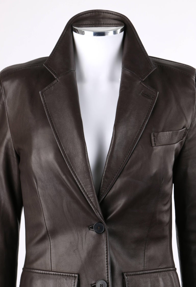 YVES SAINT LAURENT YSL Brown Leather Two Button Blazer Jacket at ...