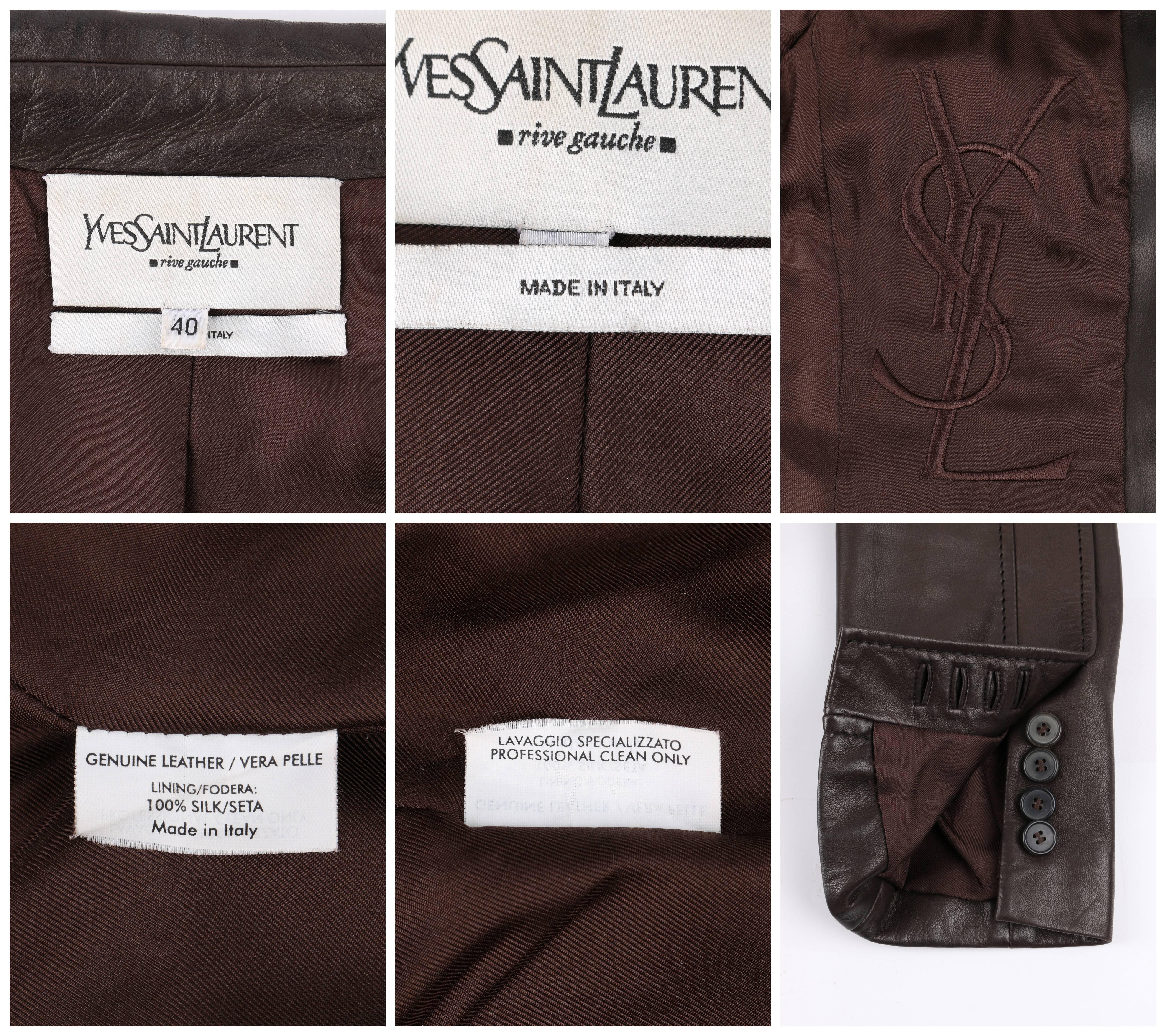 Black YVES SAINT LAURENT YSL Brown Leather Two Button Blazer Jacket