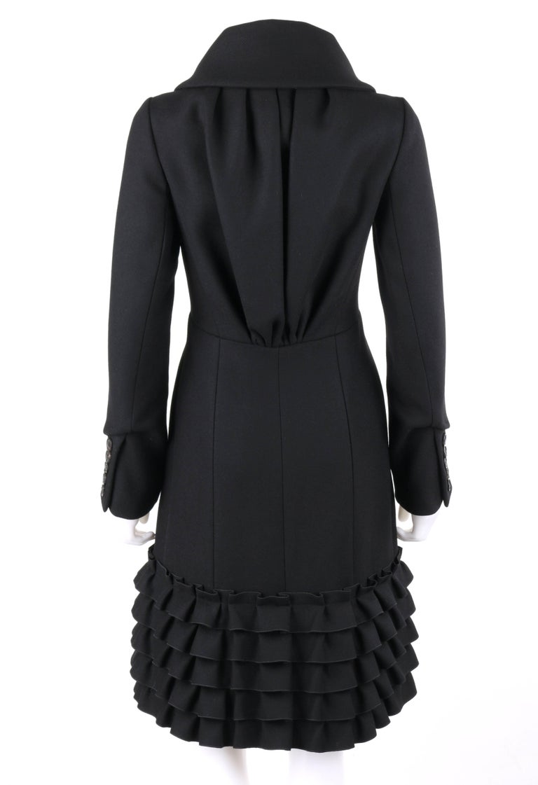 LOUIS VUITTON A/W 2006 Black Wool Double Breasted Ruffle Hem Coat For Sale at 1stdibs