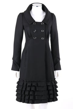 LOUIS VUITTON A/W 2006 Black Wool Double Breasted Ruffle Hem Coat
