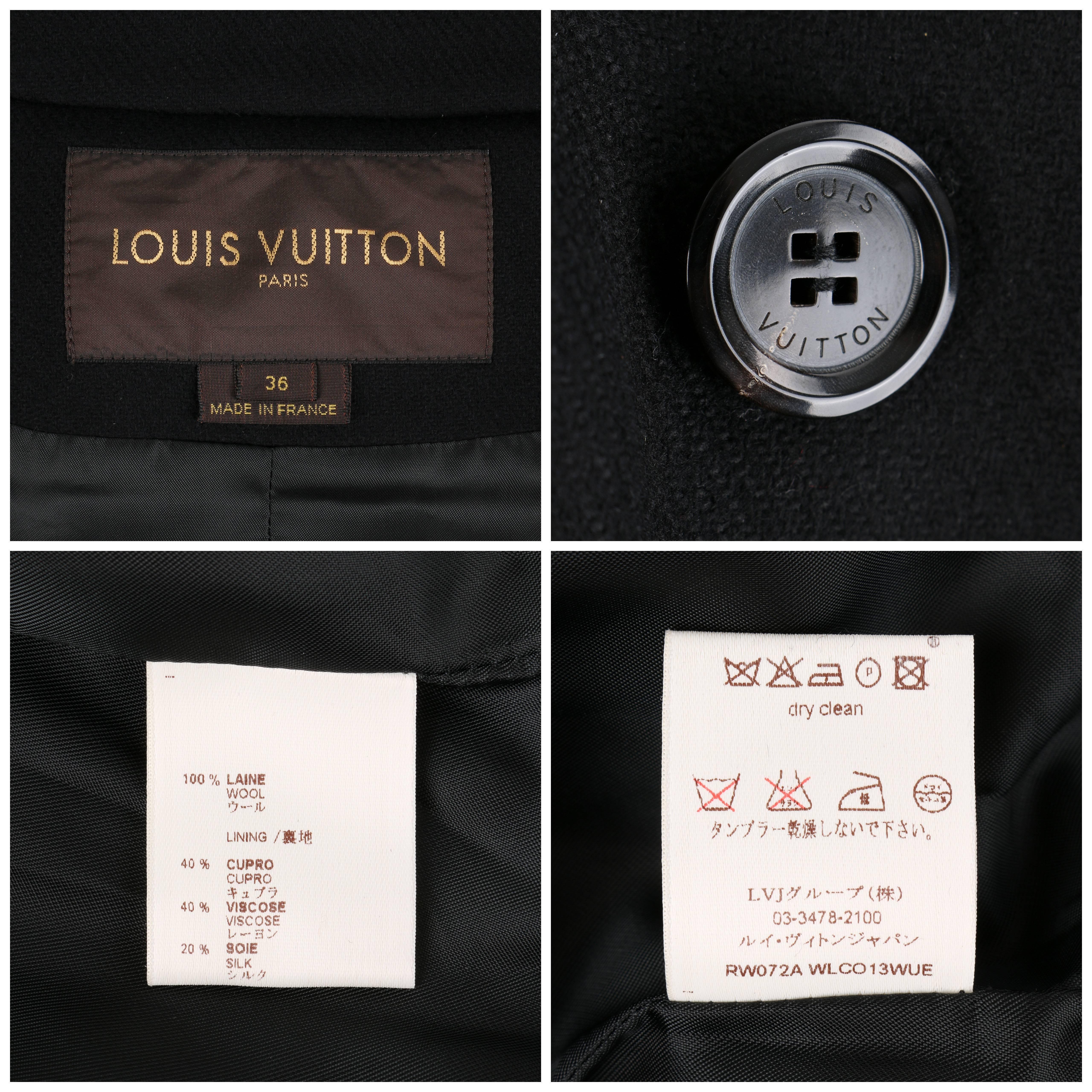 LOUIS VUITTON A/W 2006 Black Wool Double Breasted Ruffle Hem Coat In Good Condition In Thiensville, WI