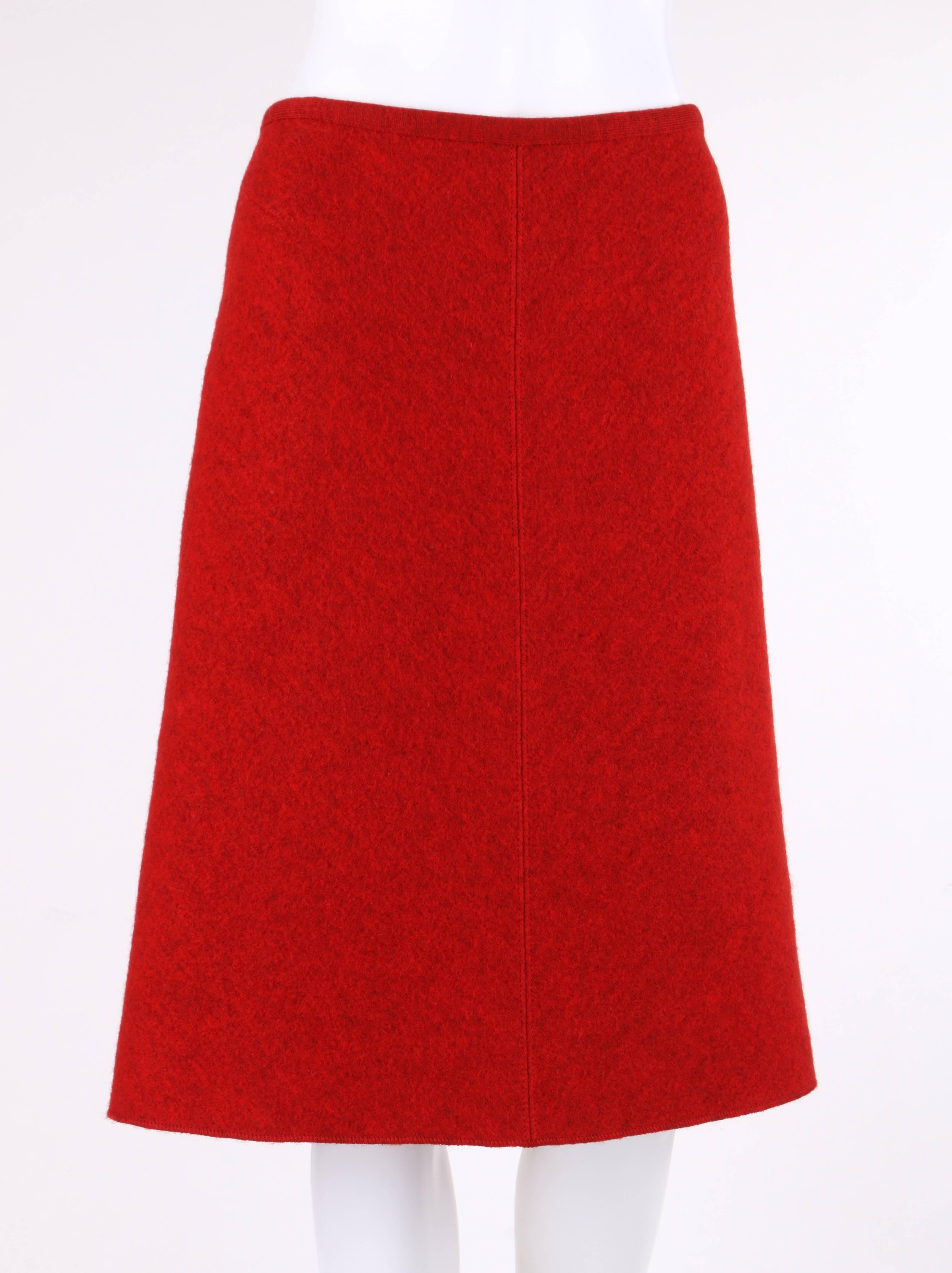 Vintage Orange Boiled Wool High Waist A Line Mini Skirt