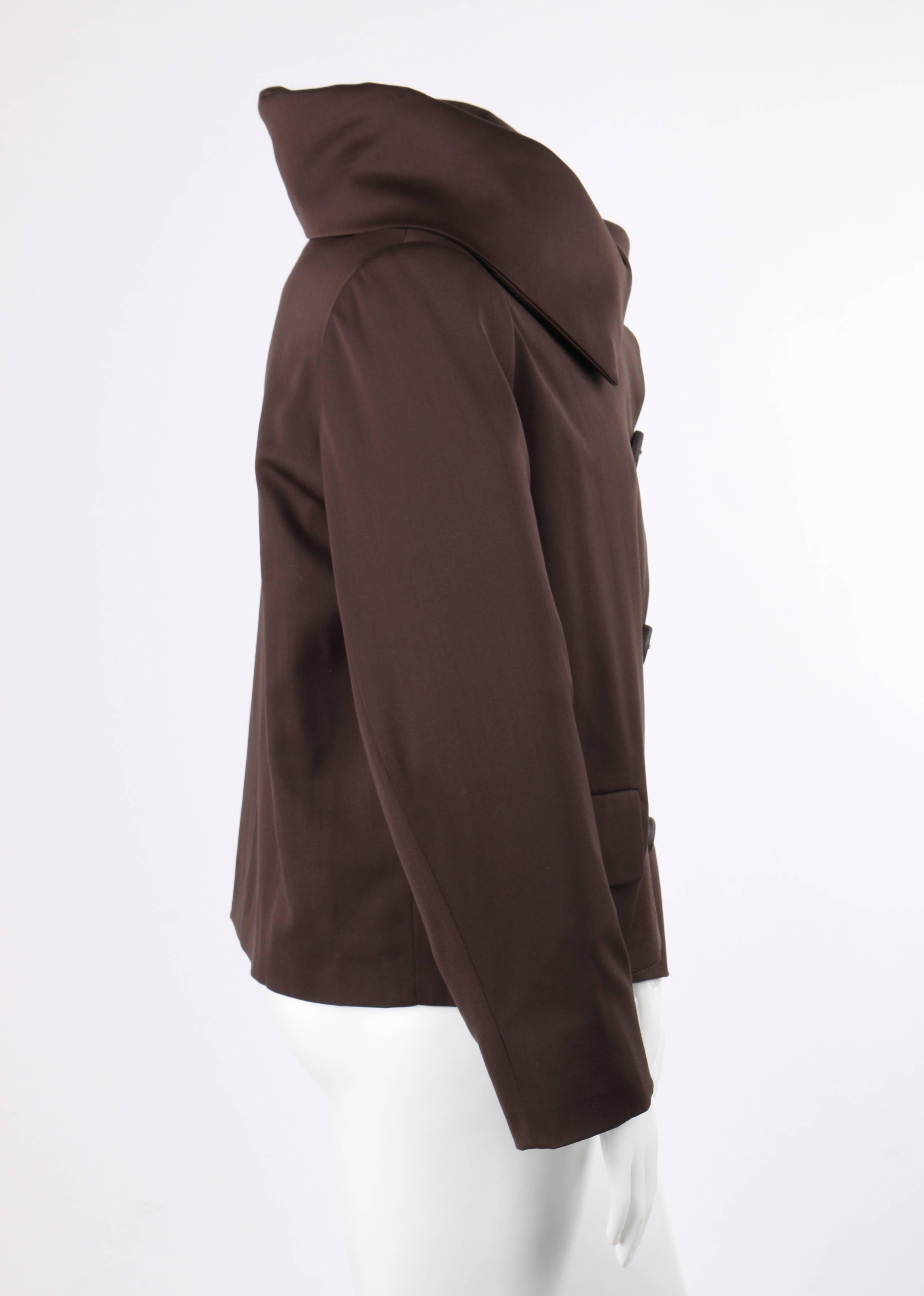 ALIK SINGER ca. 1980er Jahre Jacke mit übergroßem Kragen aus brauner Wolle und Seide im Angebot 2