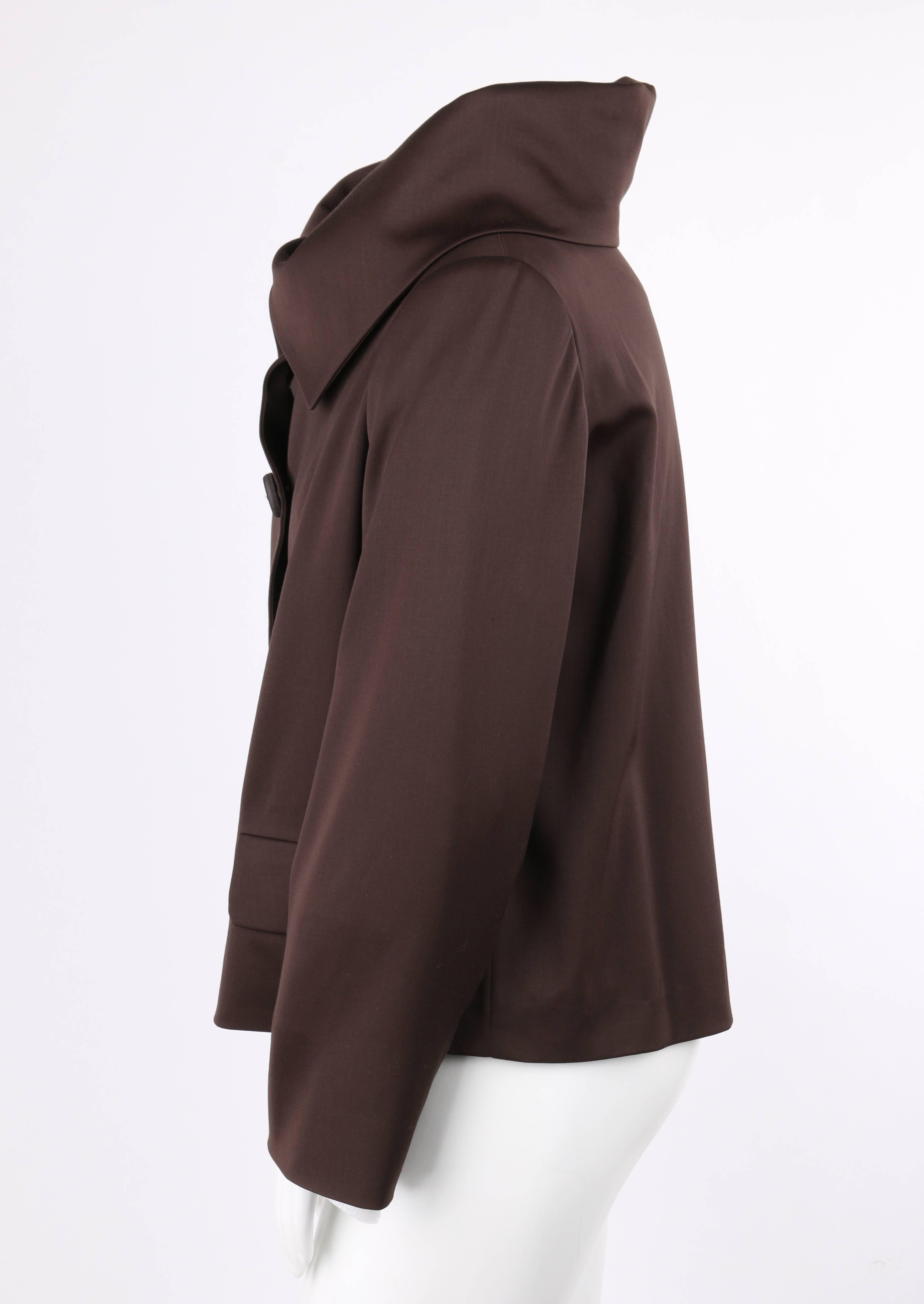 ALIK SINGER ca. 1980er Jahre Jacke mit übergroßem Kragen aus brauner Wolle und Seide im Angebot 4