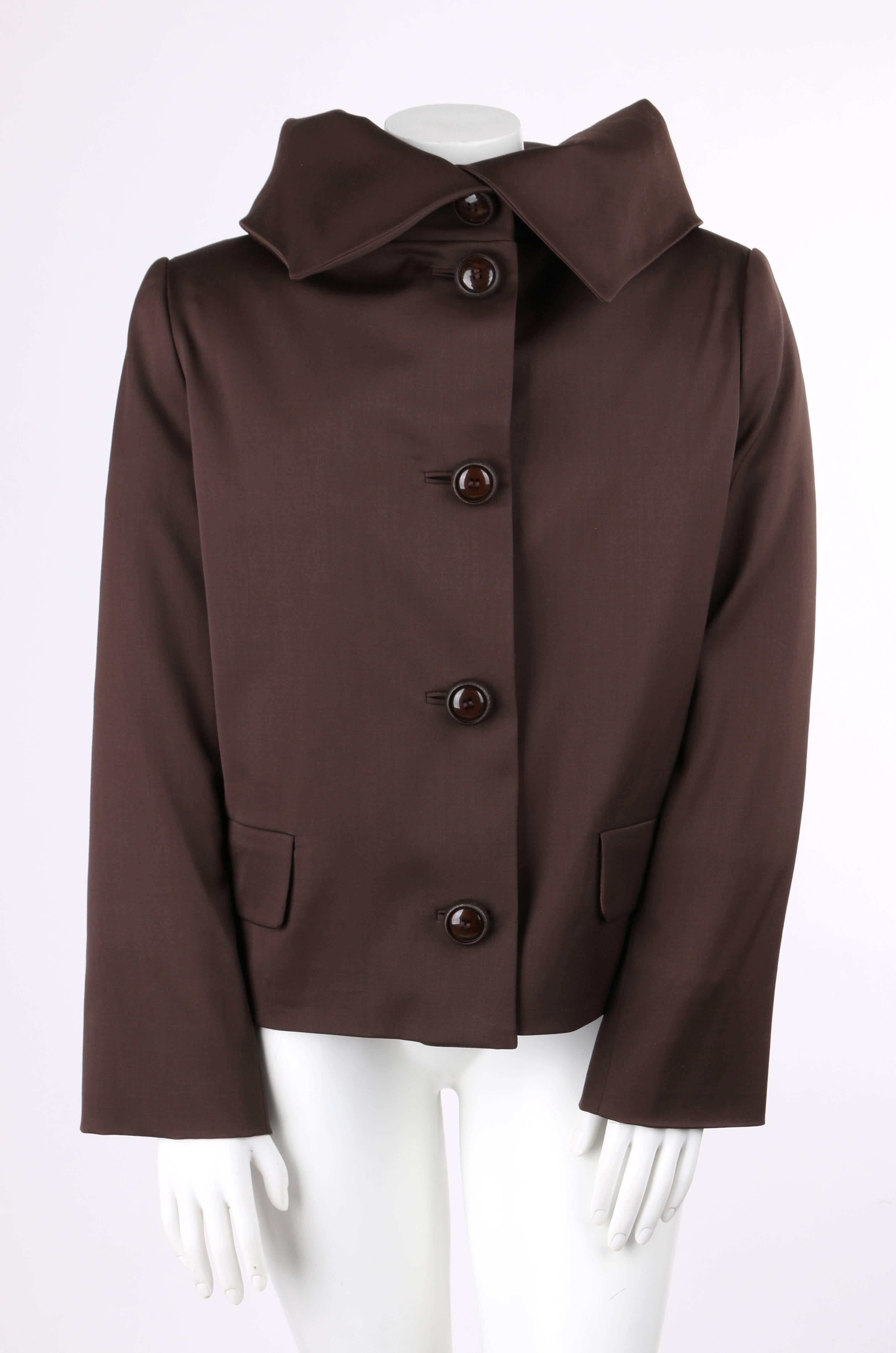 ALIK SINGER ca. 1980er Jahre Jacke mit übergroßem Kragen aus brauner Wolle und Seide im Angebot 1