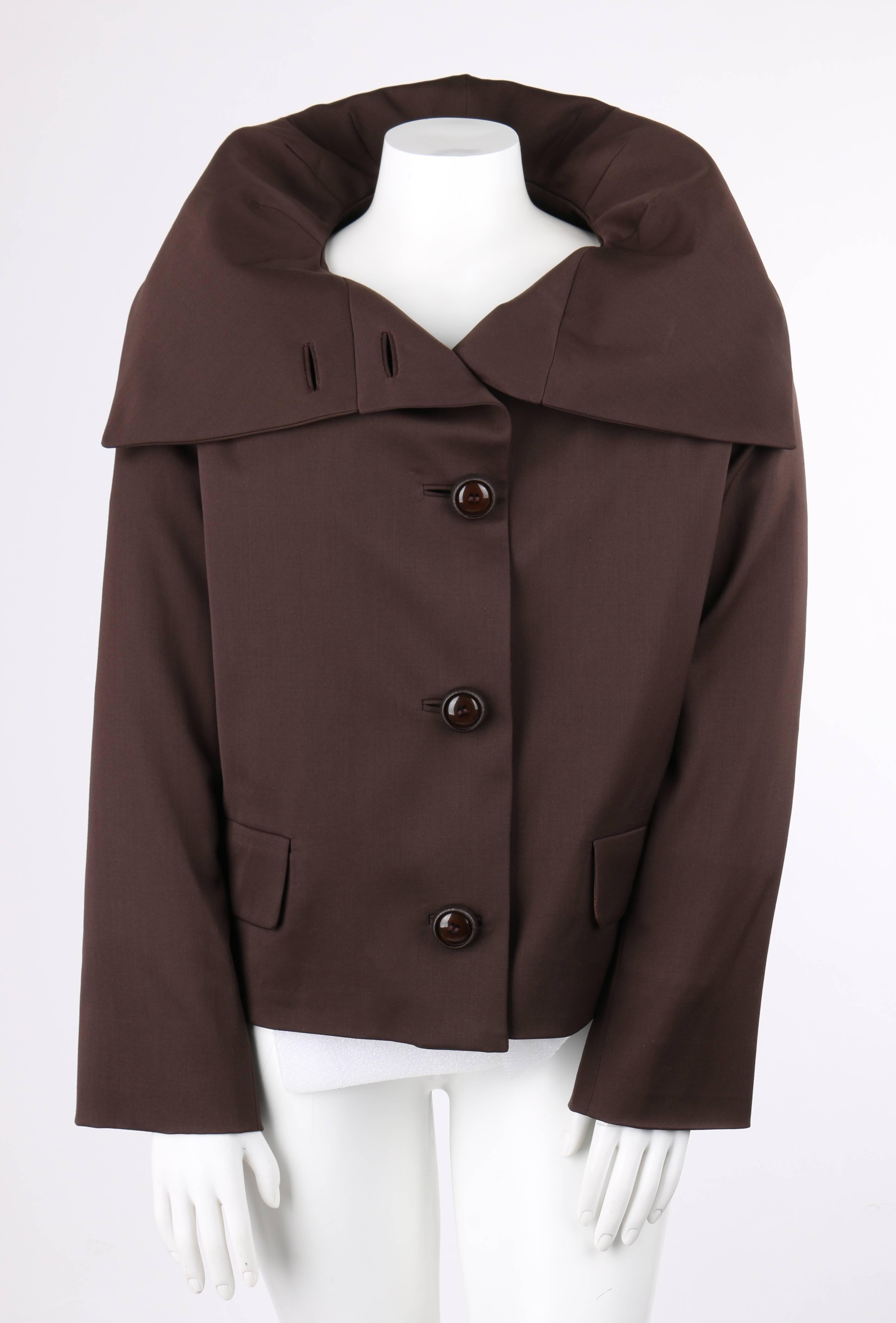 Black ALIK SINGER c.1980's Brown Wool Silk Oversized Collar Jacket For Sale