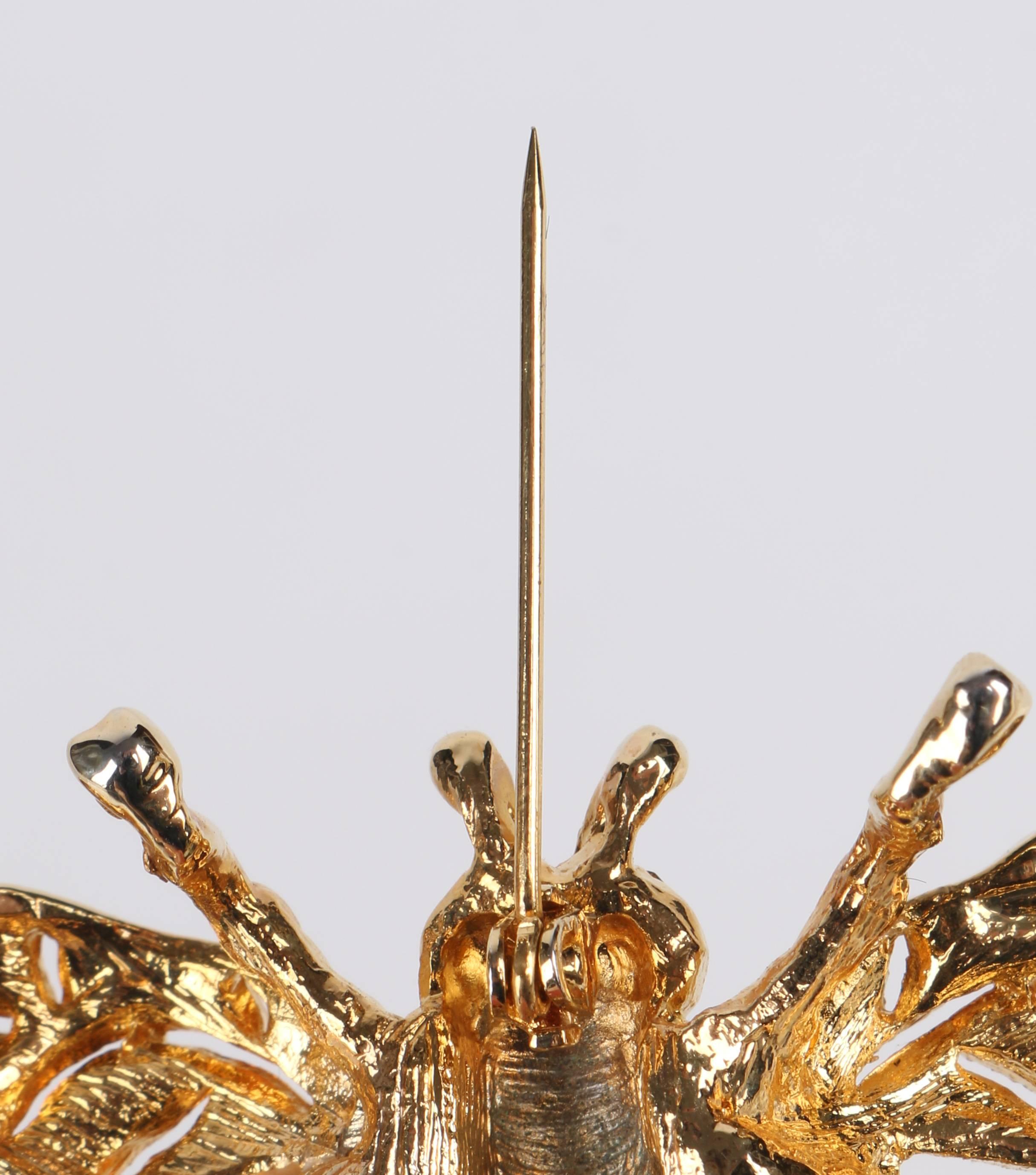 c.1990's Sapphire Blue Crystal Rhinestone & Gold Bee Bug Figural Brooch Pin 3