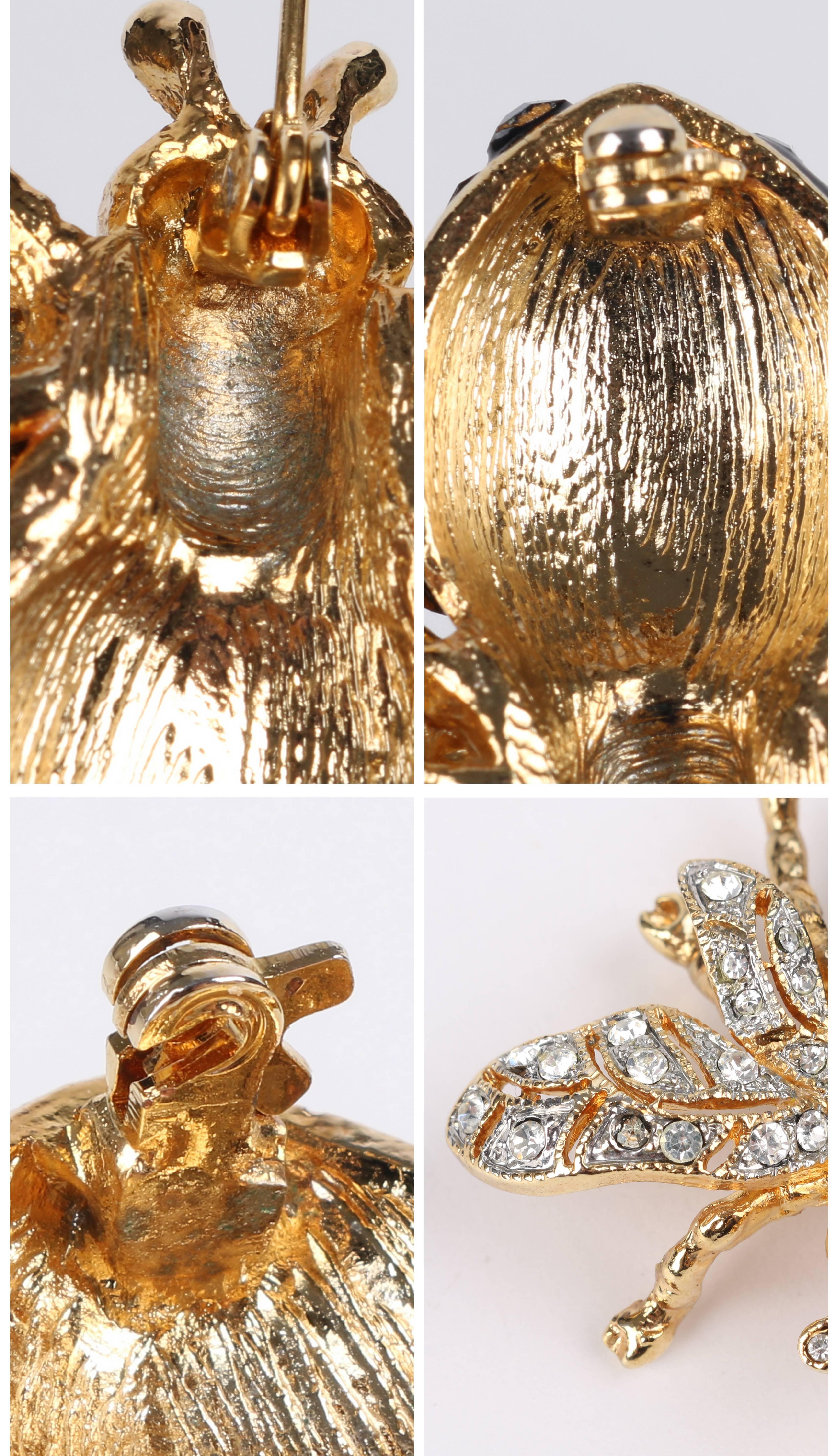 c.1990's Sapphire Blue Crystal Rhinestone & Gold Bee Bug Figural Brooch Pin 6