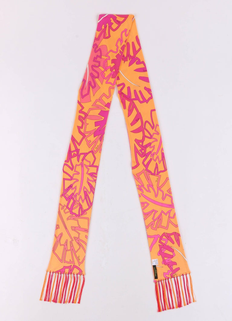 EMILIO PUCCI Orange and Pink Signature Leaf Print Silk Jersey Oblong ...
